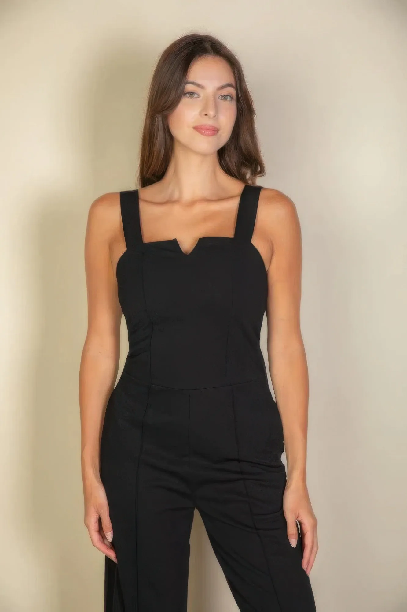 Notched neck cami jumpsuit for women