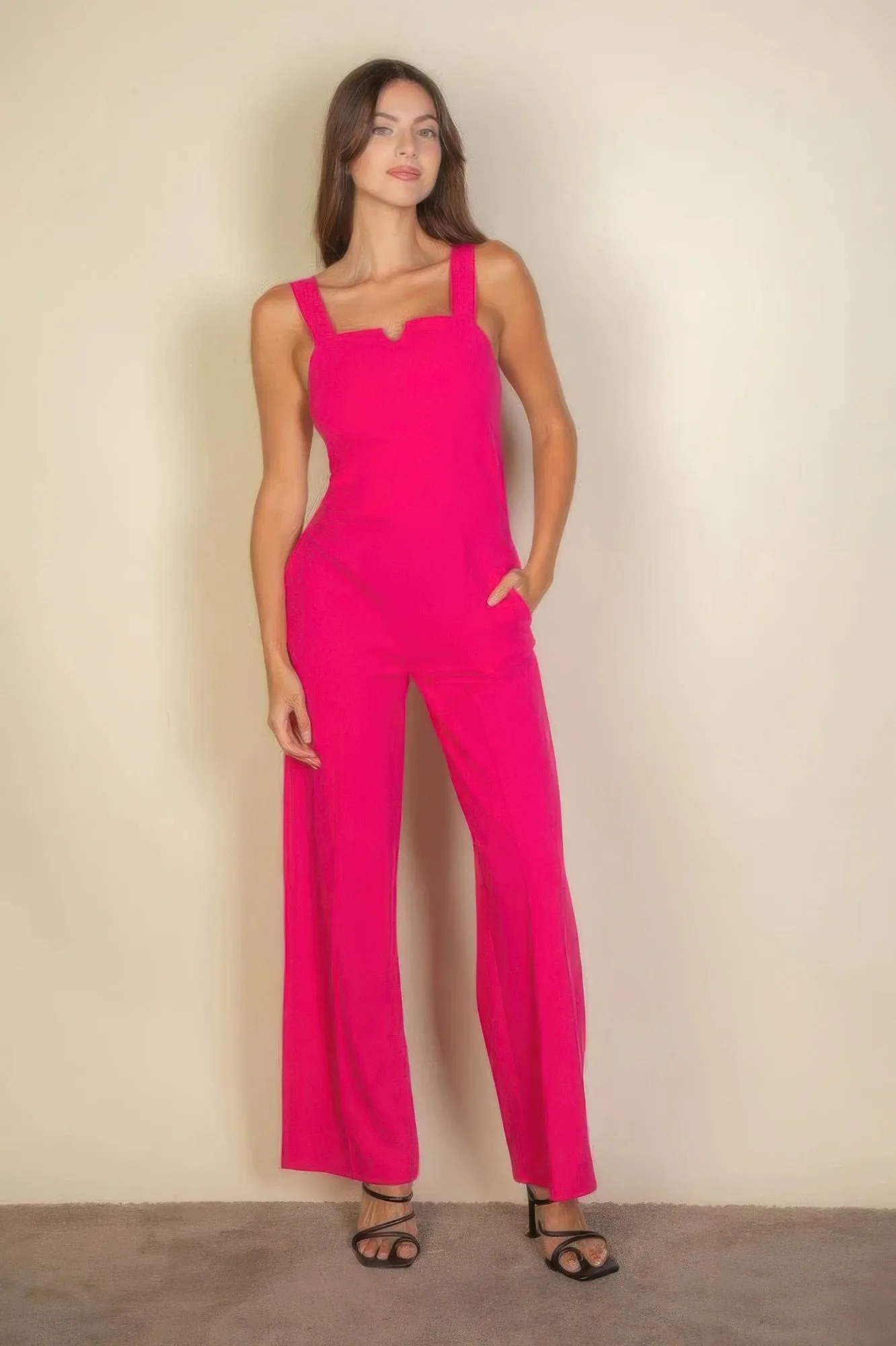 Notched neck cami jumpsuit for women