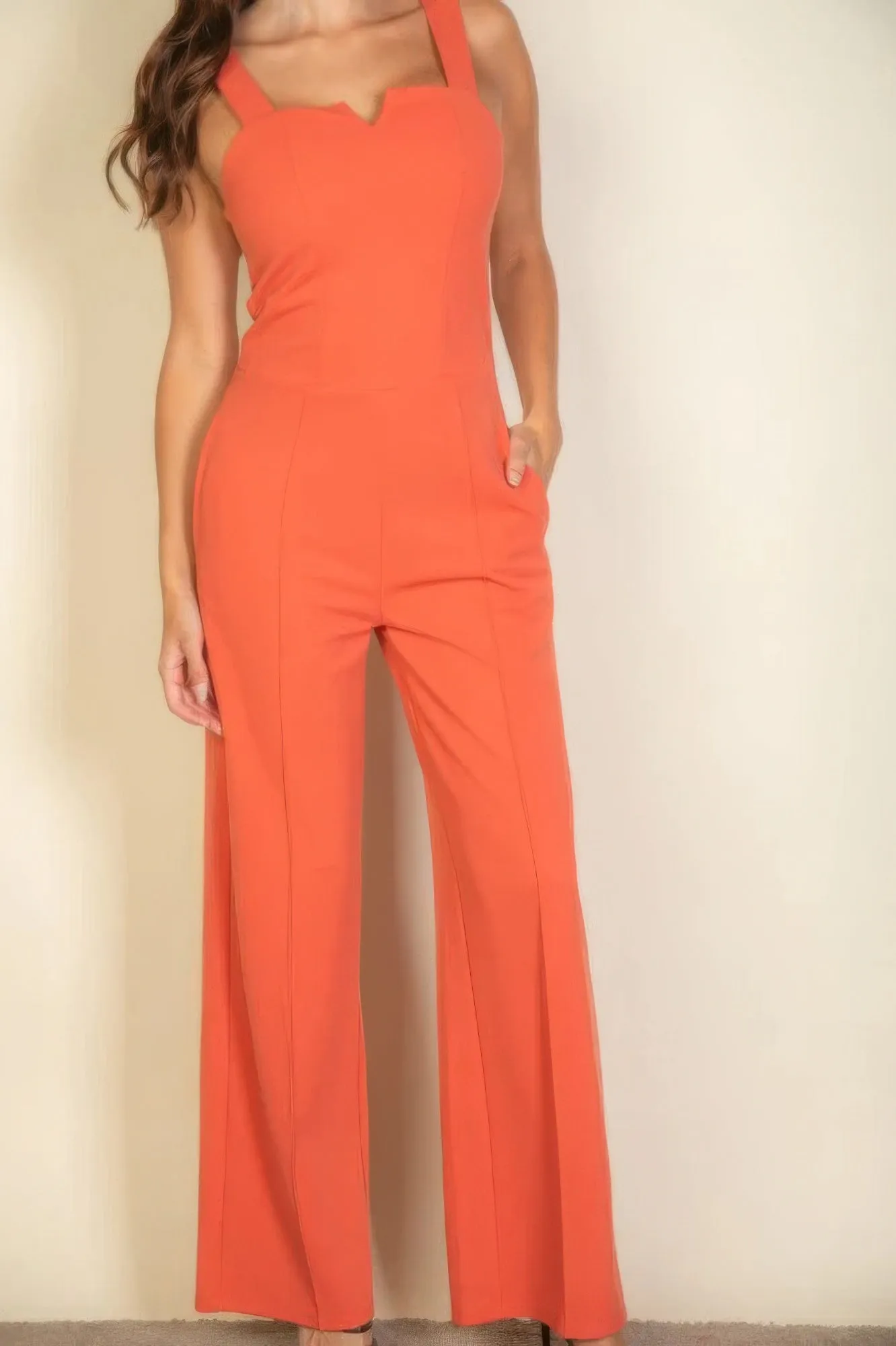 Notched neck cami jumpsuit for women