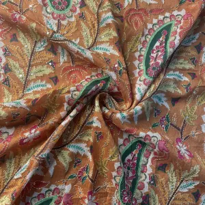 Orange Paisley Embroidery Chiffon Fabric 19761