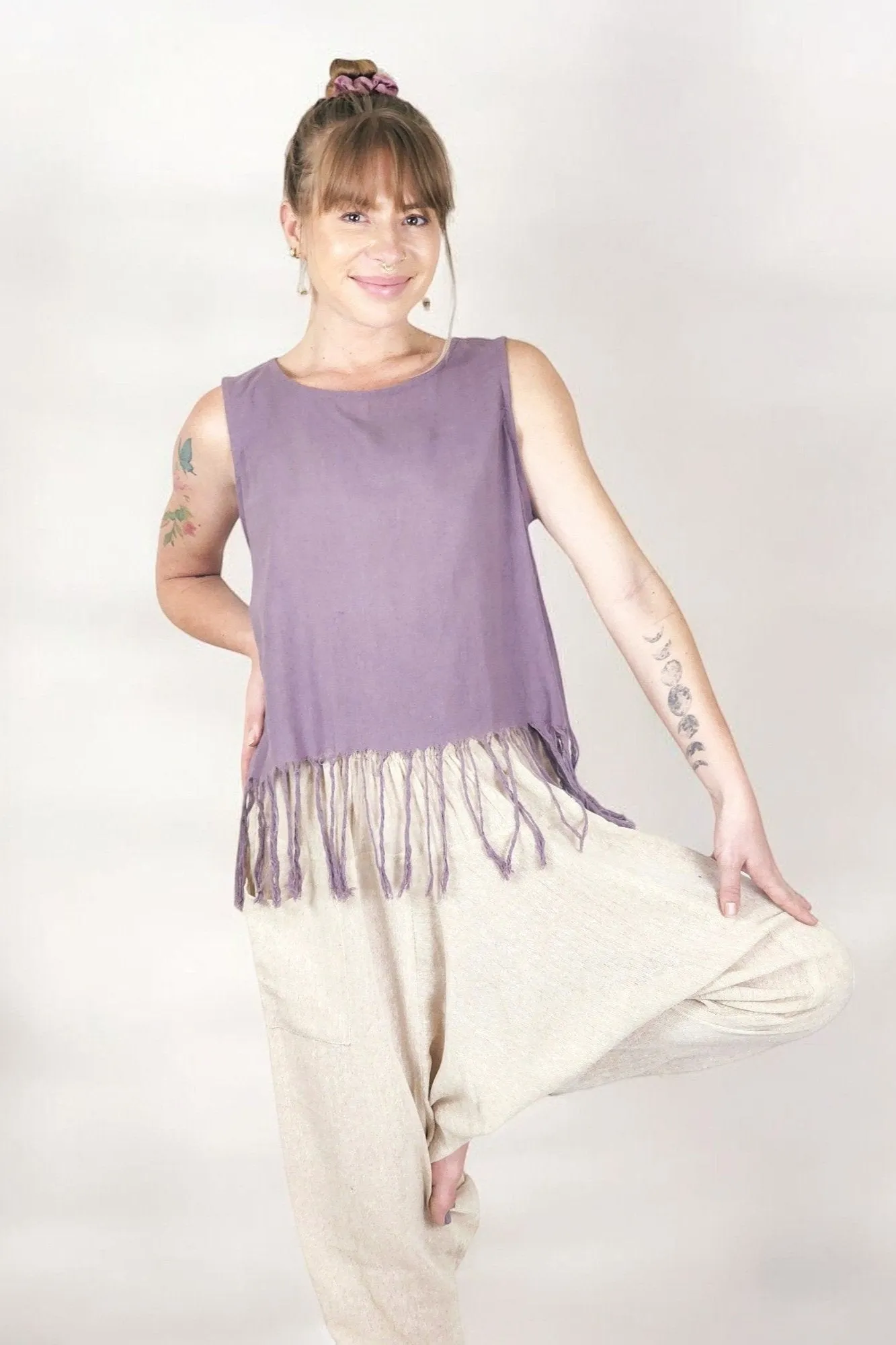 Organic Cotton Sleeveless Fringe Tops (Multiple Colors)