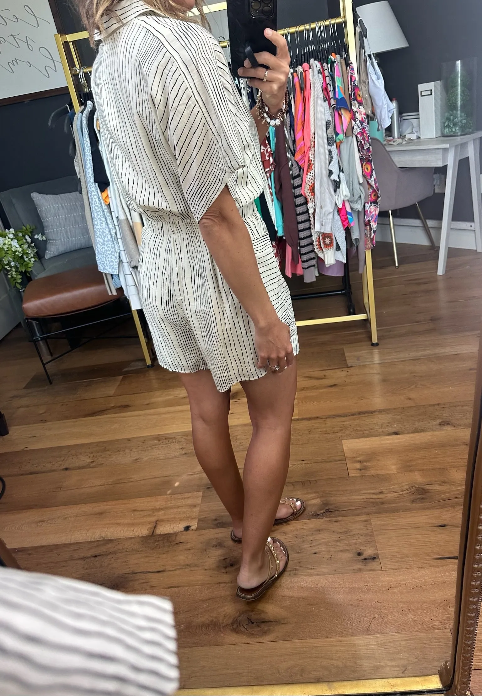 Out of the Office Striped Pocket Romper - Ecru