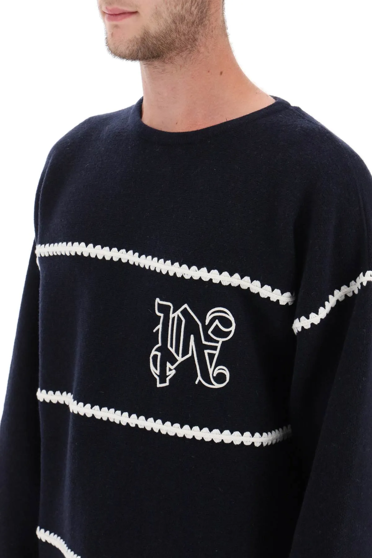 Palm angels embroidered jacquard sweater