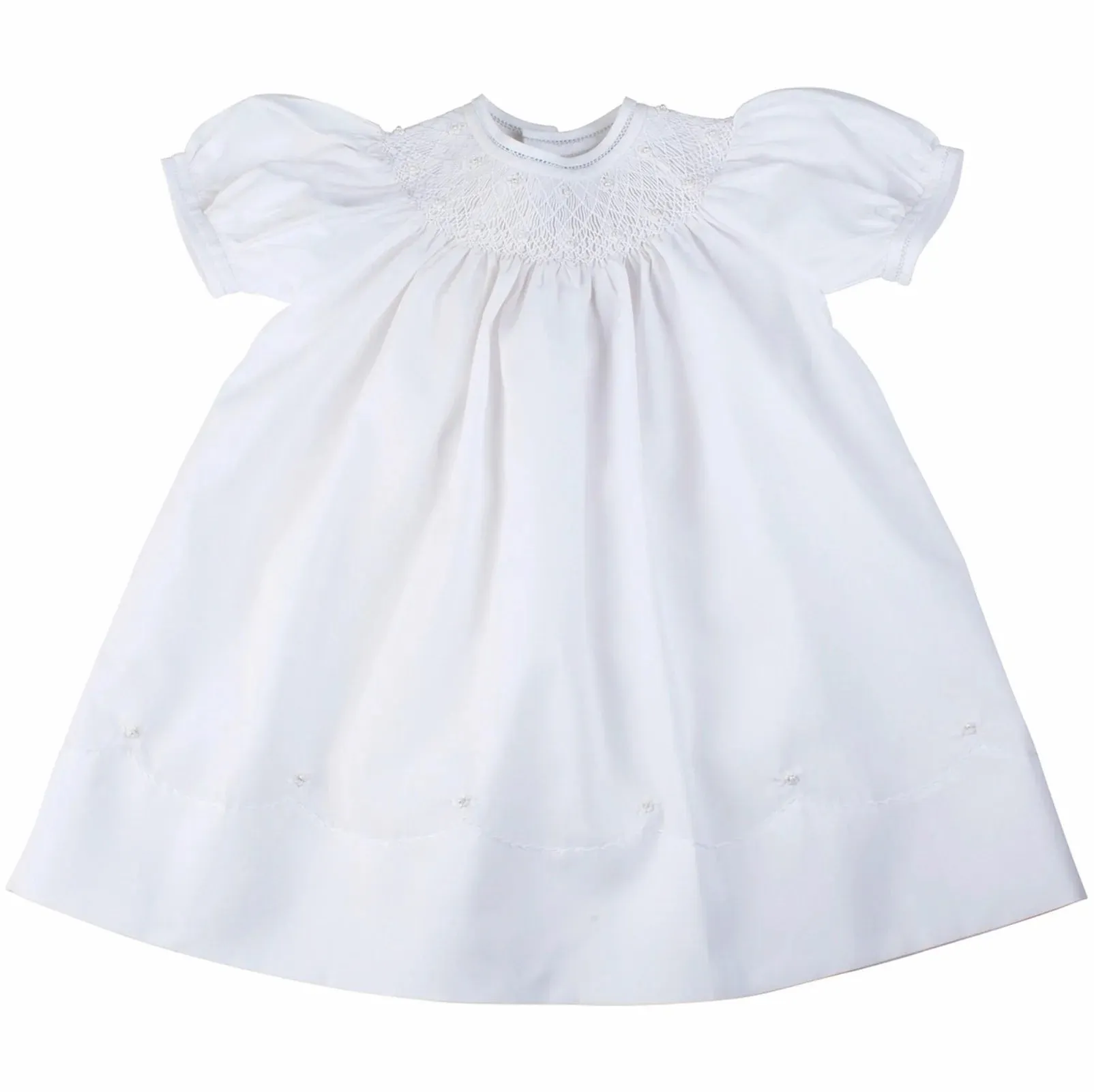 Pearl Flower Bishop Dress - White