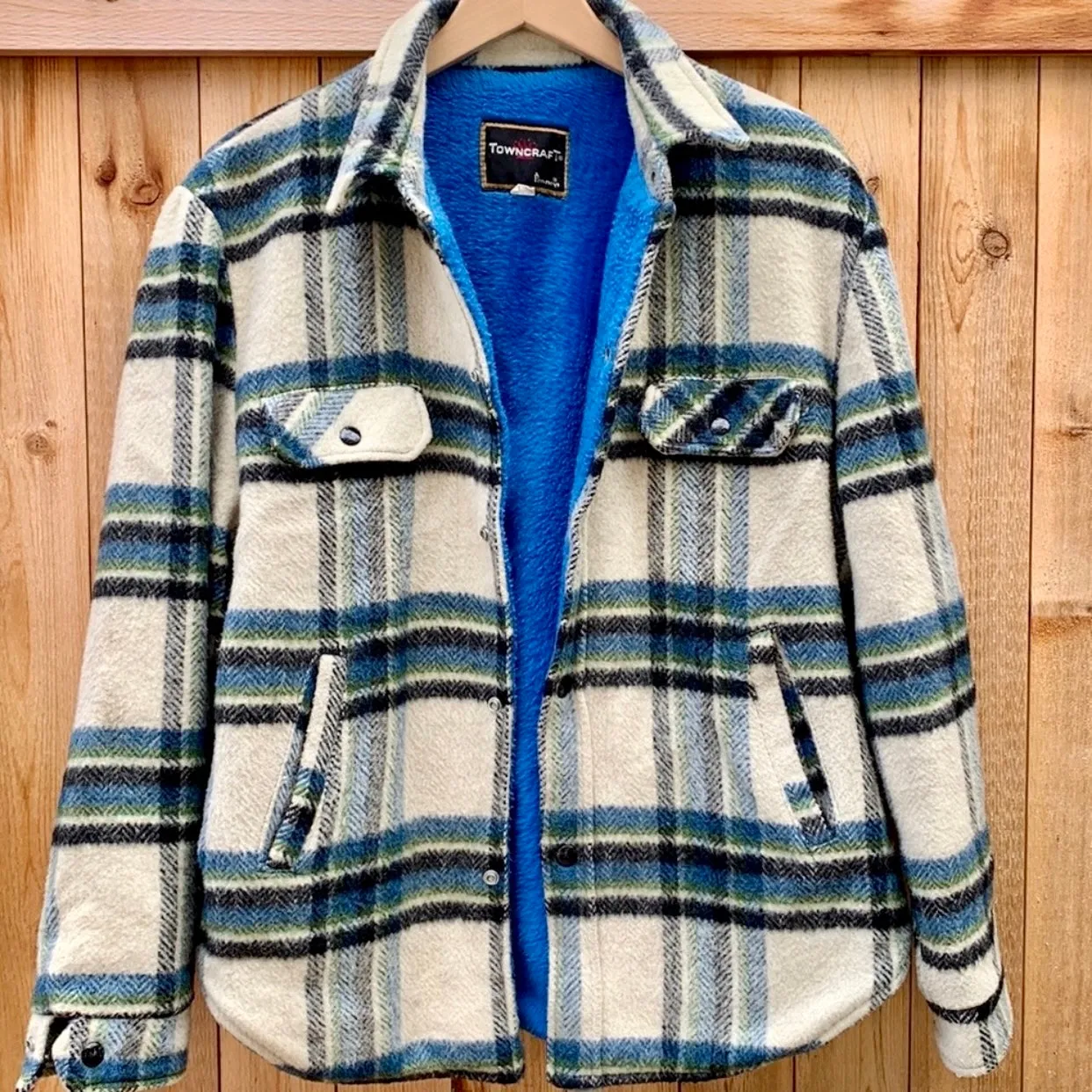 PENNEYS TOWNCRAFT Vintage Wool Sherpa Fur Lined Plaid Shirt Jacket Shacket