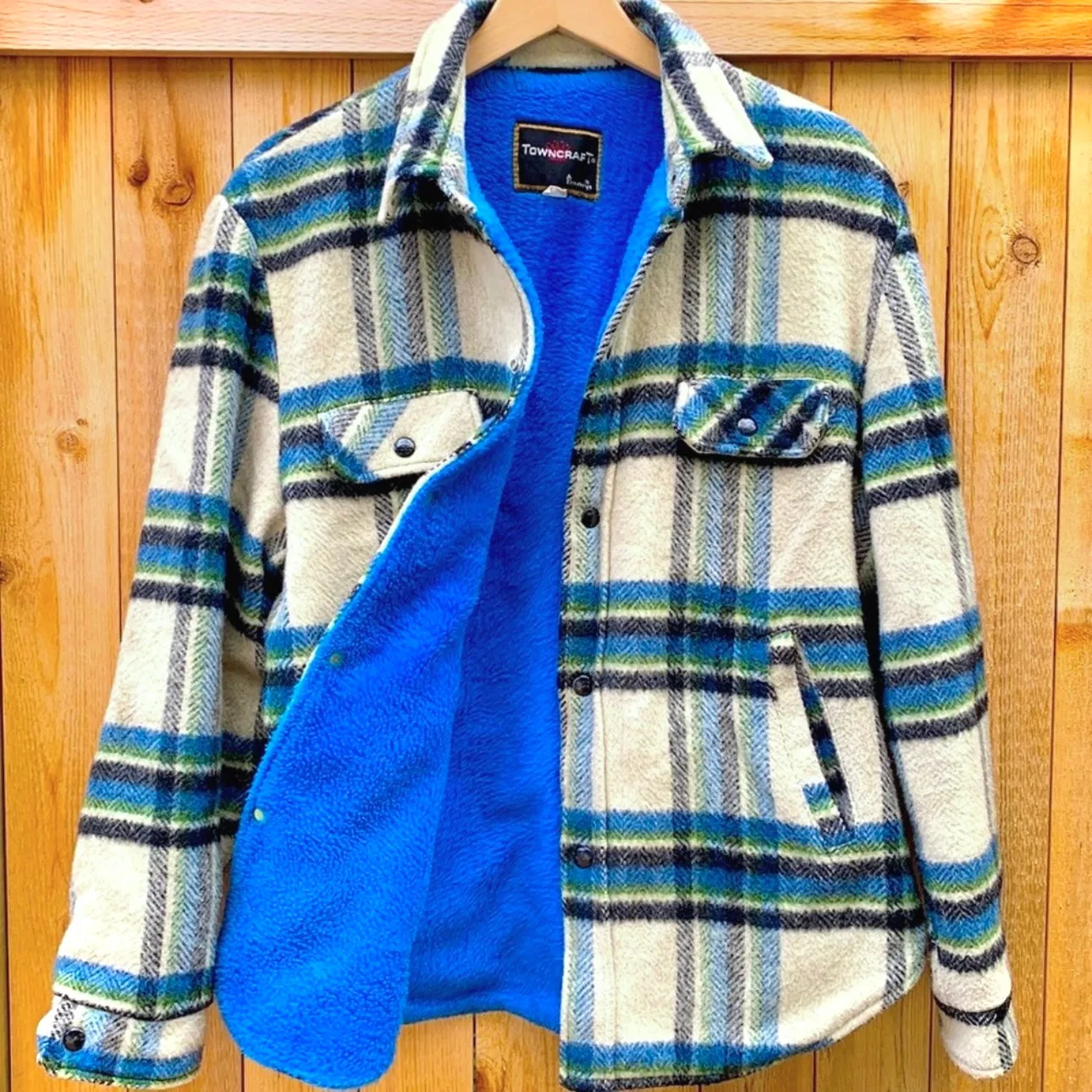 PENNEYS TOWNCRAFT Vintage Wool Sherpa Fur Lined Plaid Shirt Jacket Shacket