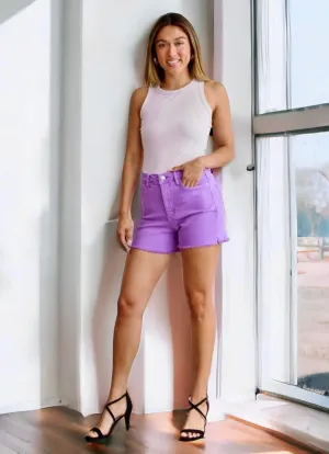 Periwinkle Tummy Control High Waist Denim Shorts