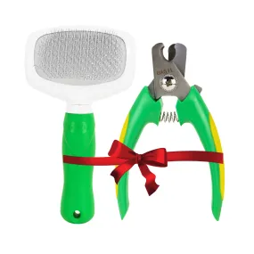 Pet Grooming Combo, Slicker Brush & Nail Cutter for Dogs & Cats | Complete Home Grooming Essentials