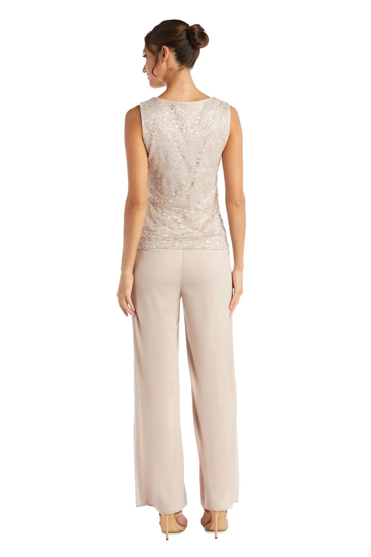 Petite Women Beaded Detailed Tank Top and Pant Set with Matching Sheer Jacket - Petite