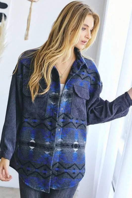 Plaid button-down pocket shacket