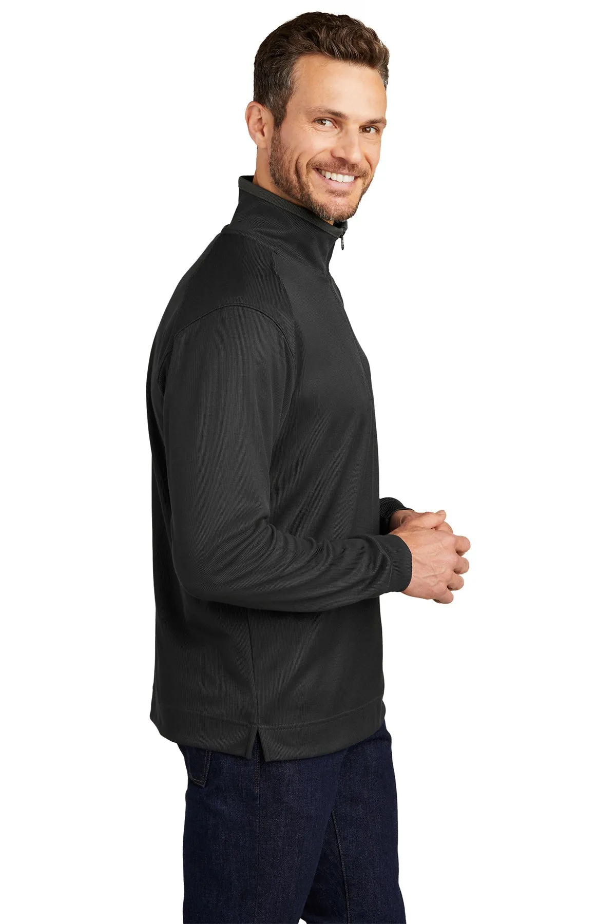 Port Authority Vertical Texture 1/4-Zip Branded Pullovers, Black/ Iron Grey