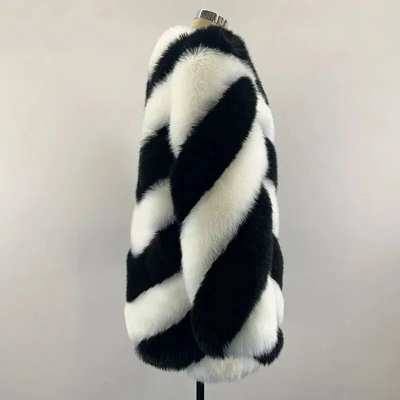 Pre Order:  Black and White Faux Fur Coat