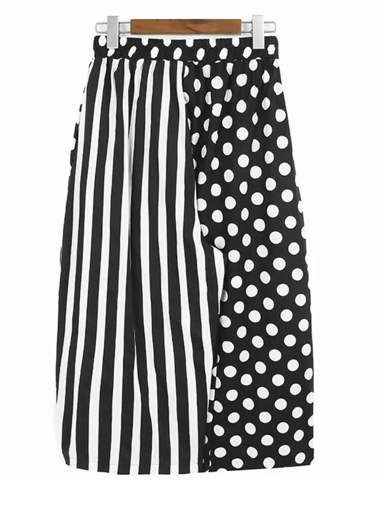 Pre Order:  Black Polka-Dots Stripes Printed Loose Fit Trousers