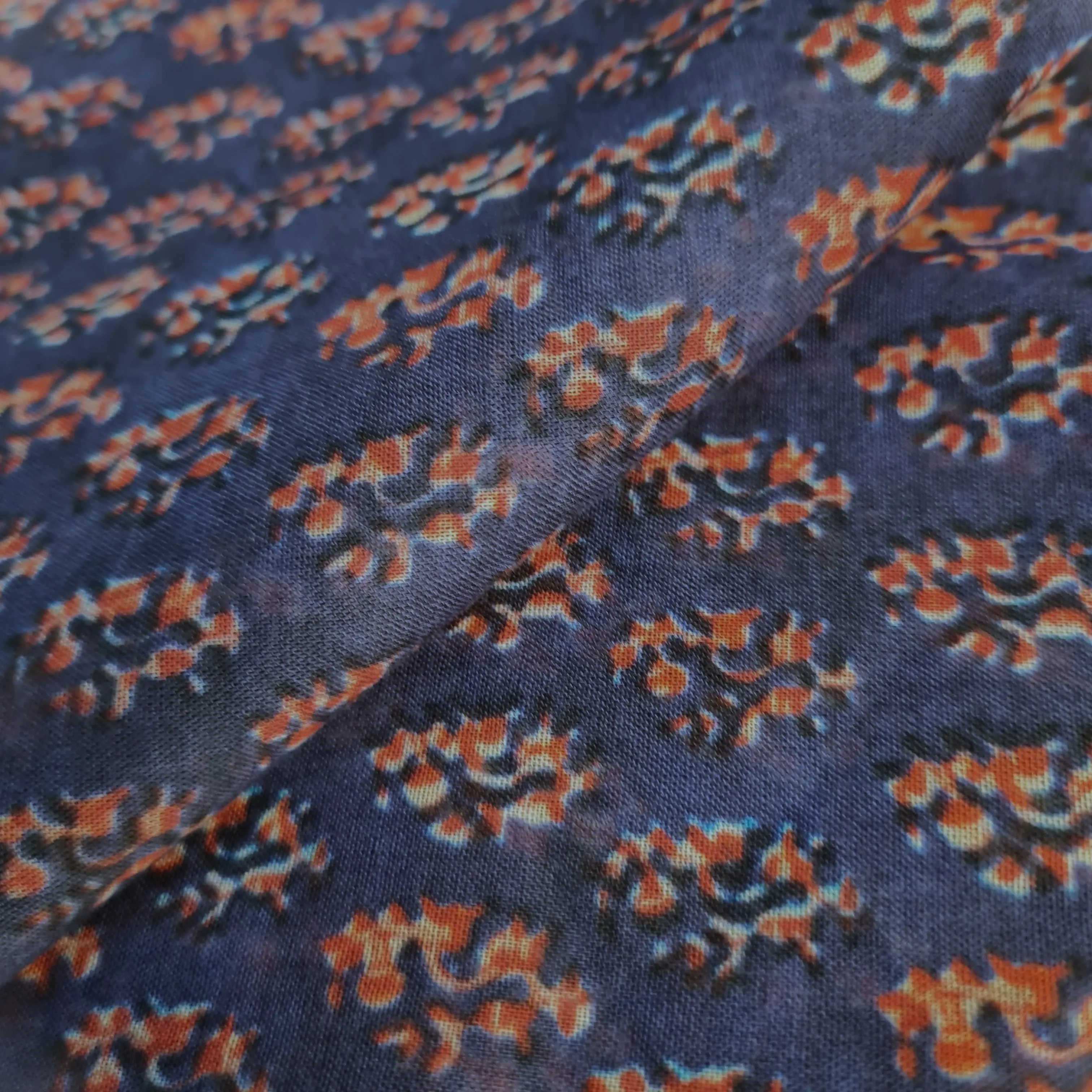 Premium Violet Indigo Handblock Print Mulmul Fabric