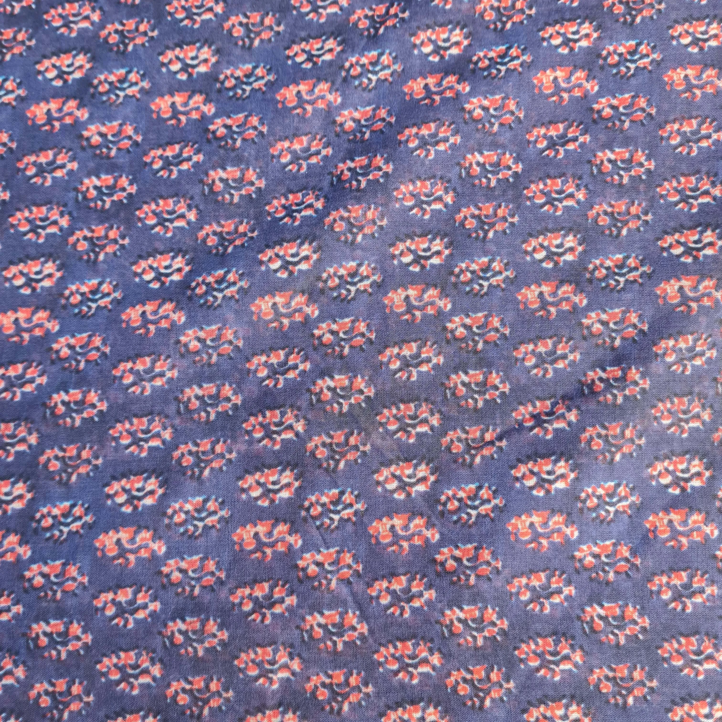 Premium Violet Indigo Handblock Print Mulmul Fabric