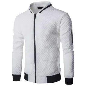 Quilt Pattern Men Stand Neck Collar Casual Slim Fit Bomber Jacket