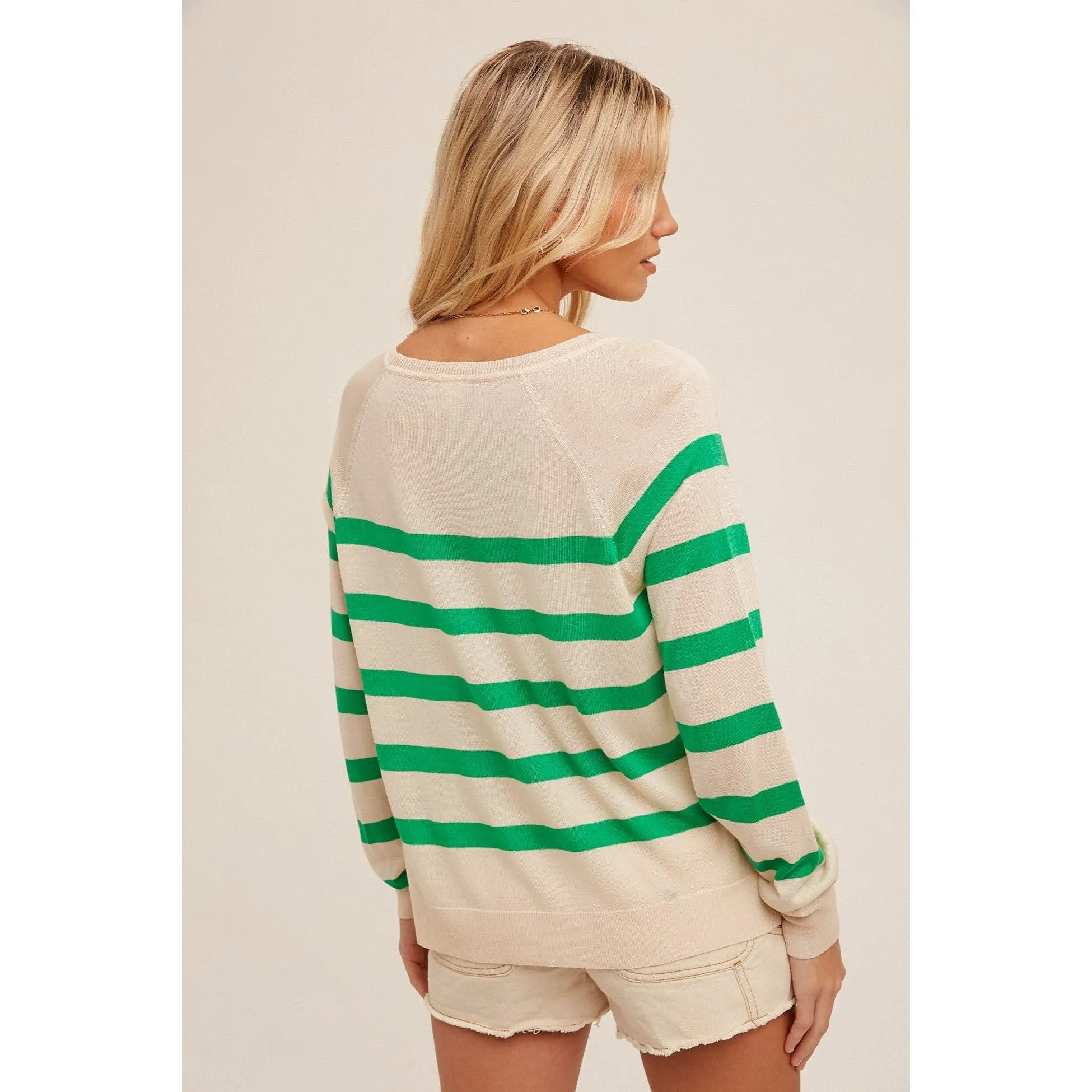 Raglan Sleeve Basic Stripe Pullover Sweater Top