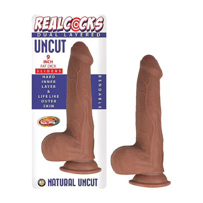 Realcocks Dual Layered Uncut Slider Fat Dick 9 in. Brown