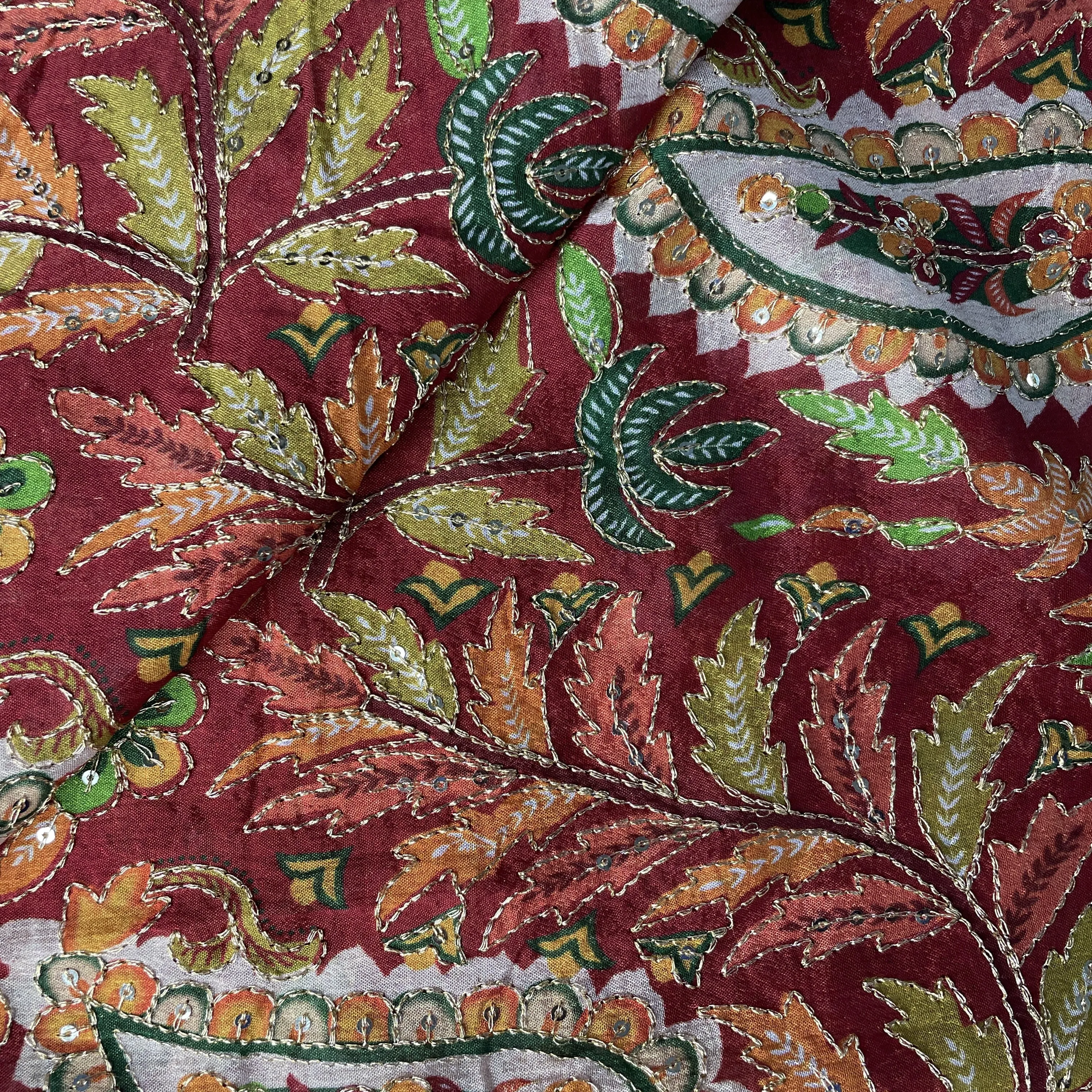 Red Paisley Embroidery Chiffon Fabric 19758