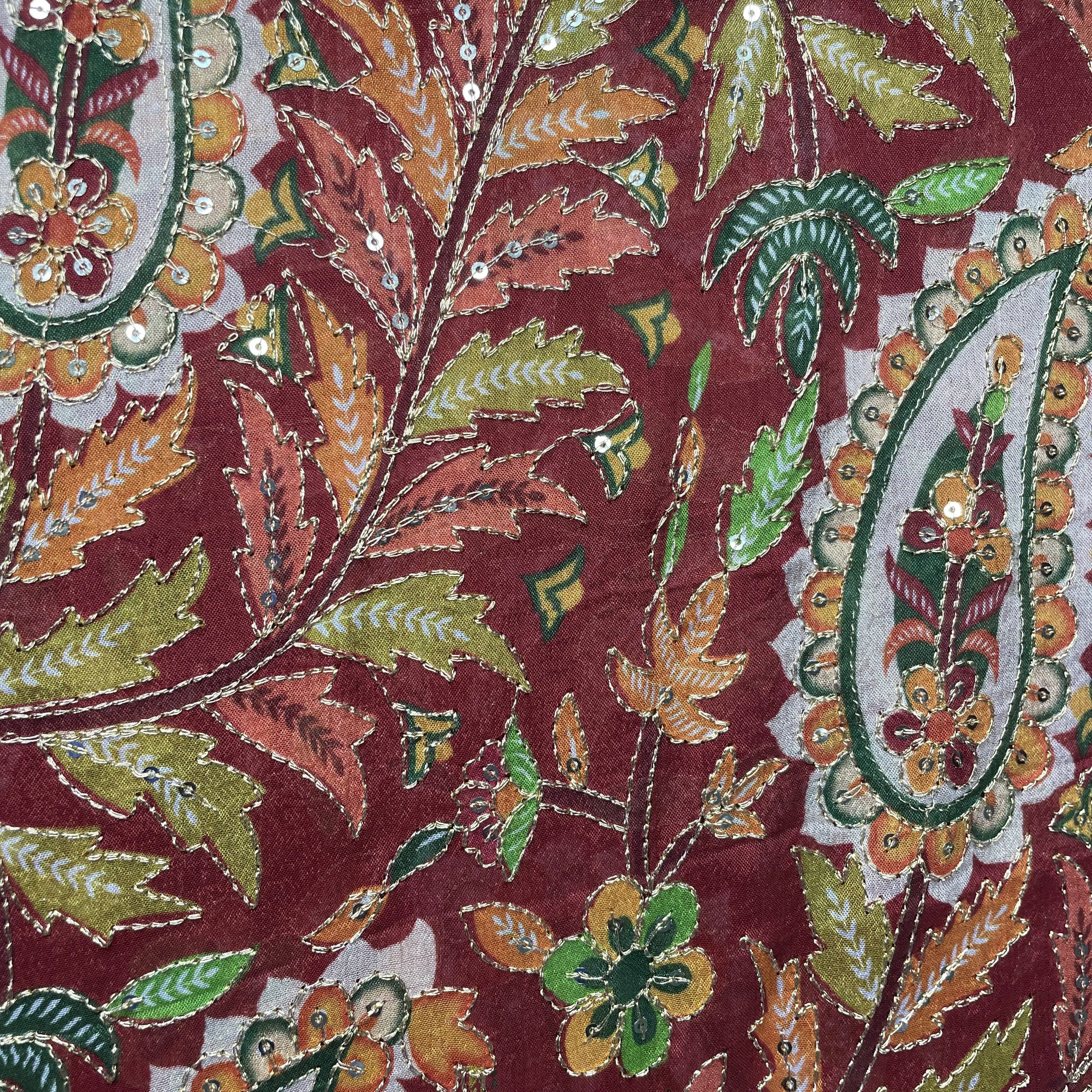 Red Paisley Embroidery Chiffon Fabric 19758