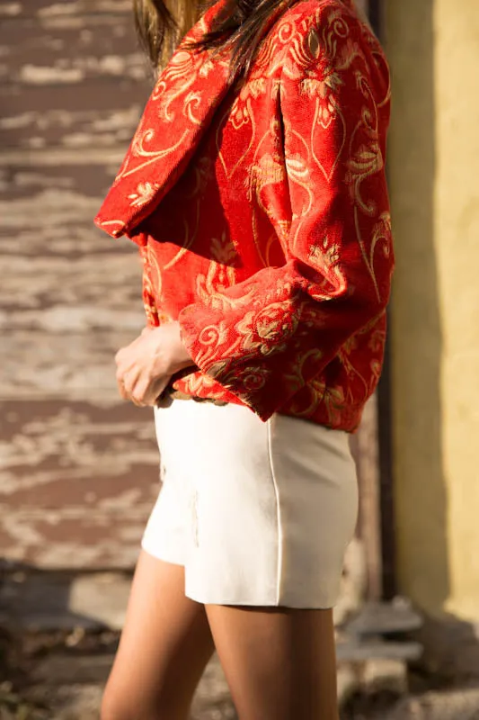 Red Scroll Print Cropped Jacket