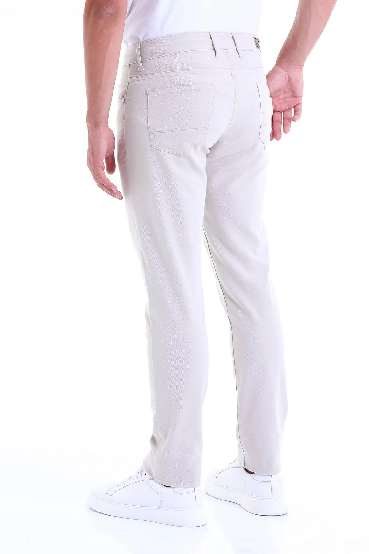 Regular Fit 5 Pocket High Waist Cotton Beige Casual Pants