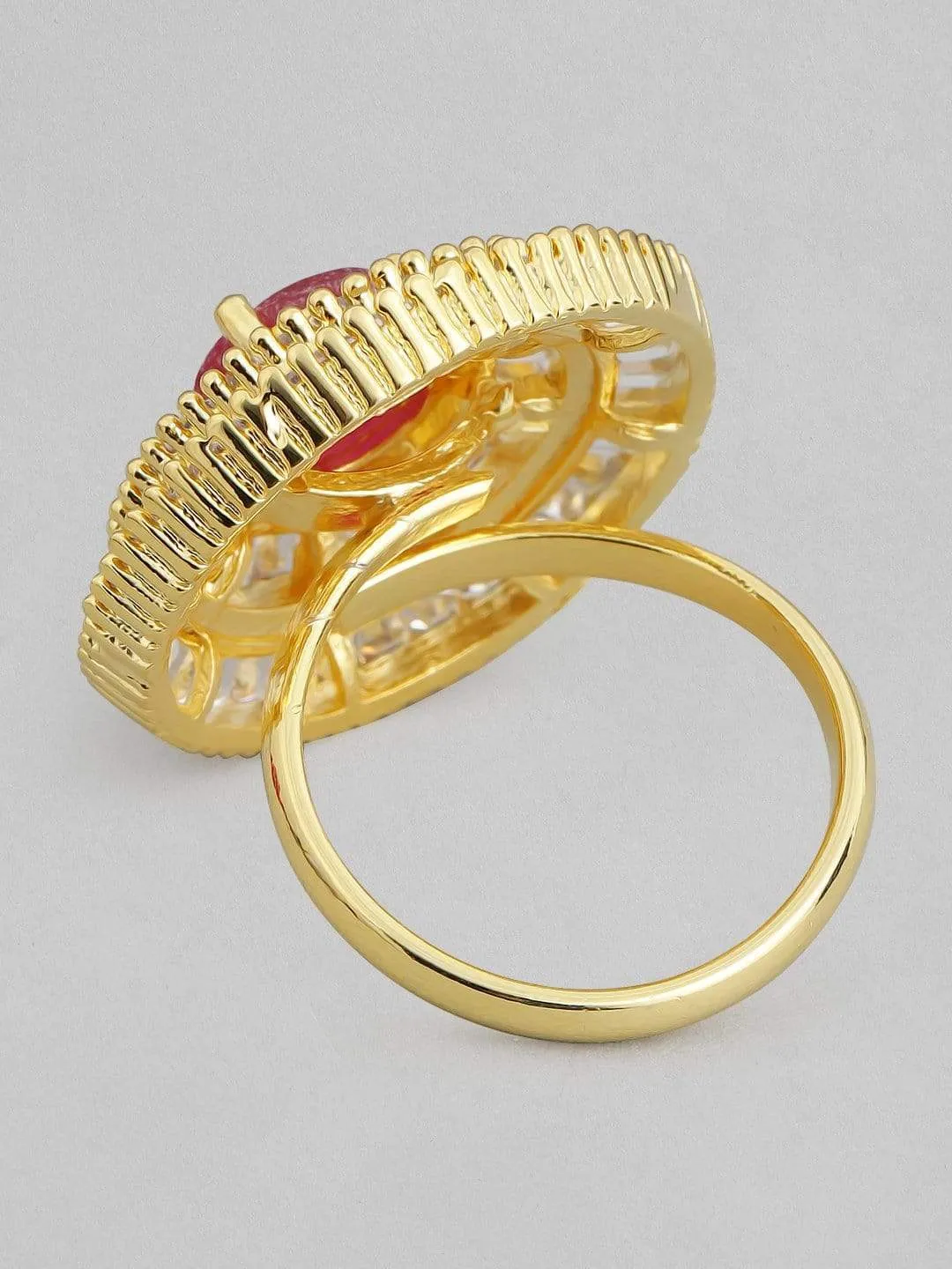 Rubans 22K Gold Plated Handcrafted AD Stone Adjustable Ring