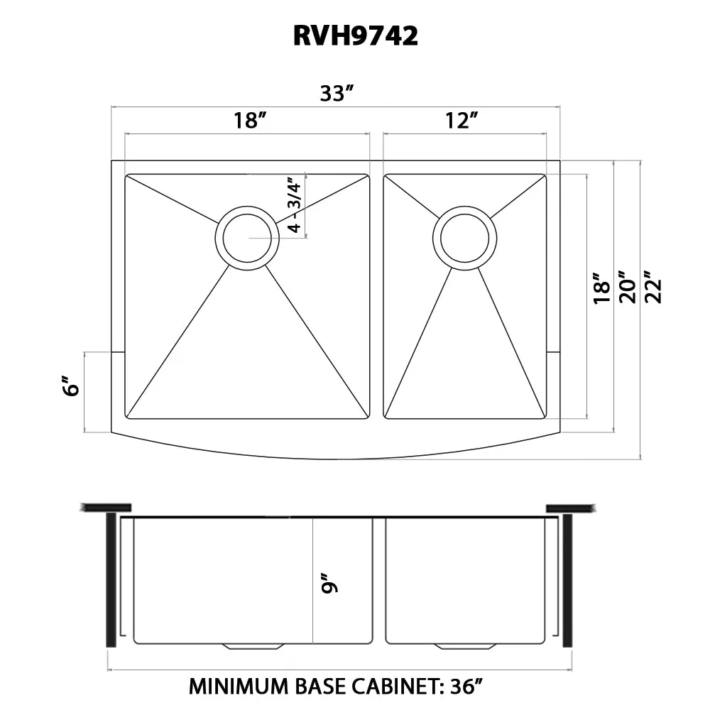 Ruvati 33-inch Gunmetal Black Stainless Steel 60/40 Double Bowl Apron-Front Farmhouse Kitchen Sink – RVH9742BL