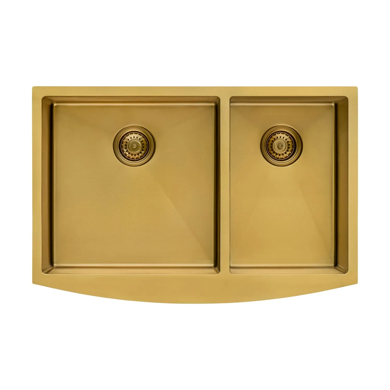 Ruvati 33-inch Satin Brass Matte Gold Stainless Steel 60/40 Double Bowl Apron-Front Farmhouse Kitchen Sink – RVH9742GG