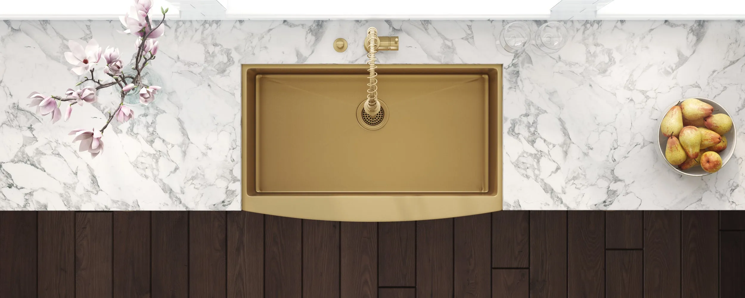 Ruvati Brass Tone 36-inch Apron-Front Matte Gold Stainless Steel Farmhouse Kitchen Sink – Single Bowl – RVH9880GG