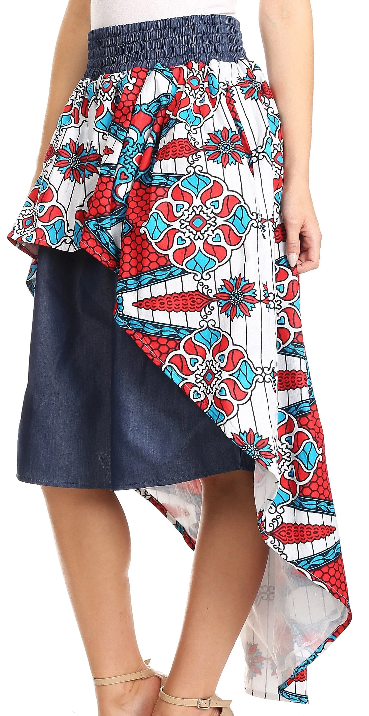 Sakkas Bahati Hi Low Mermaid African Ankara Dutch Wax Cotton Skirt Colorful