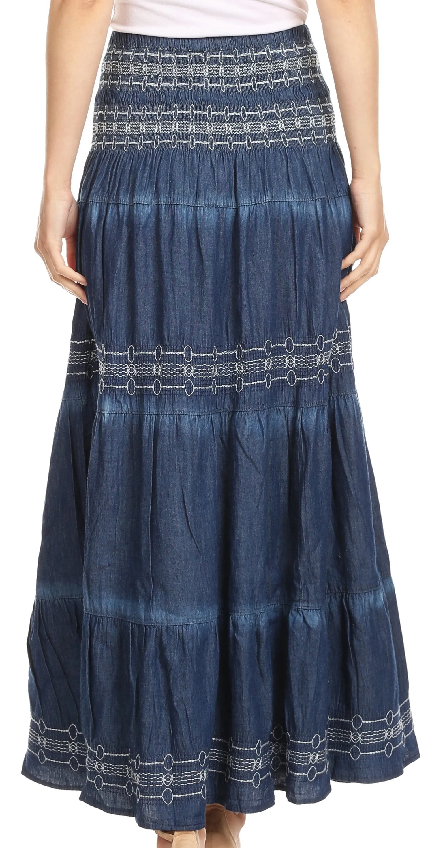 Sakkas Eliza Womens Denim Tube Top Dress Boho Strapless Sleeveless Chambray Maxi