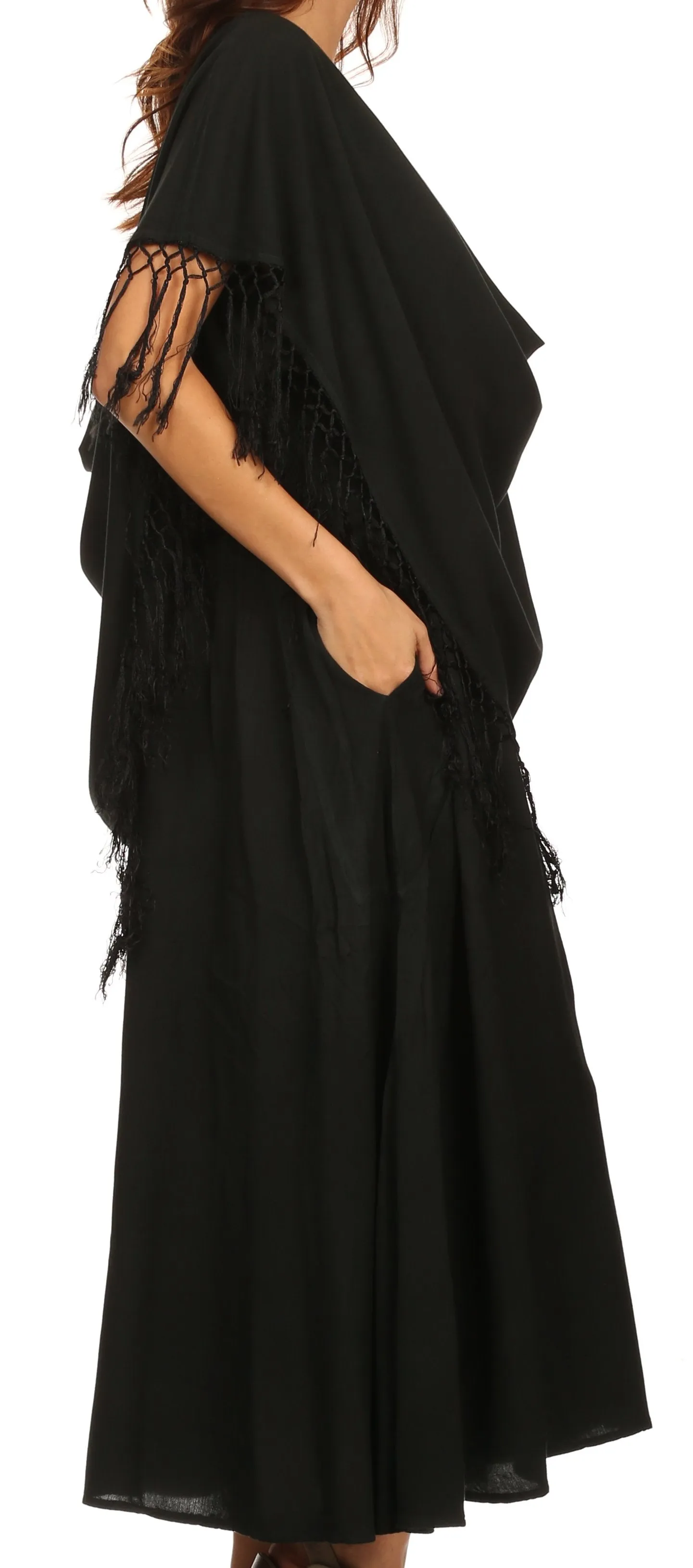 Sakkas Emma Relaxed Fit Scoop Neck Double Layered with Fringe Tank Dress