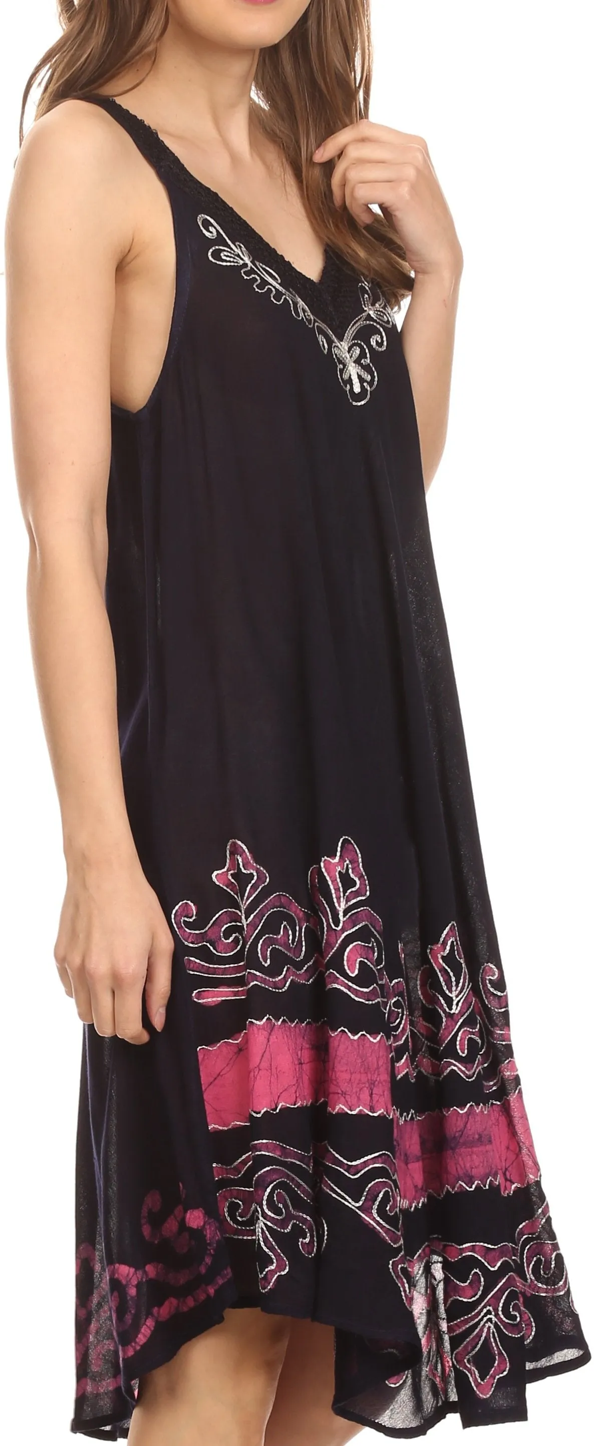 Sakkas Gasha Sleeveless Mid Length Caftan Dress With Embroidery Details And V Neck