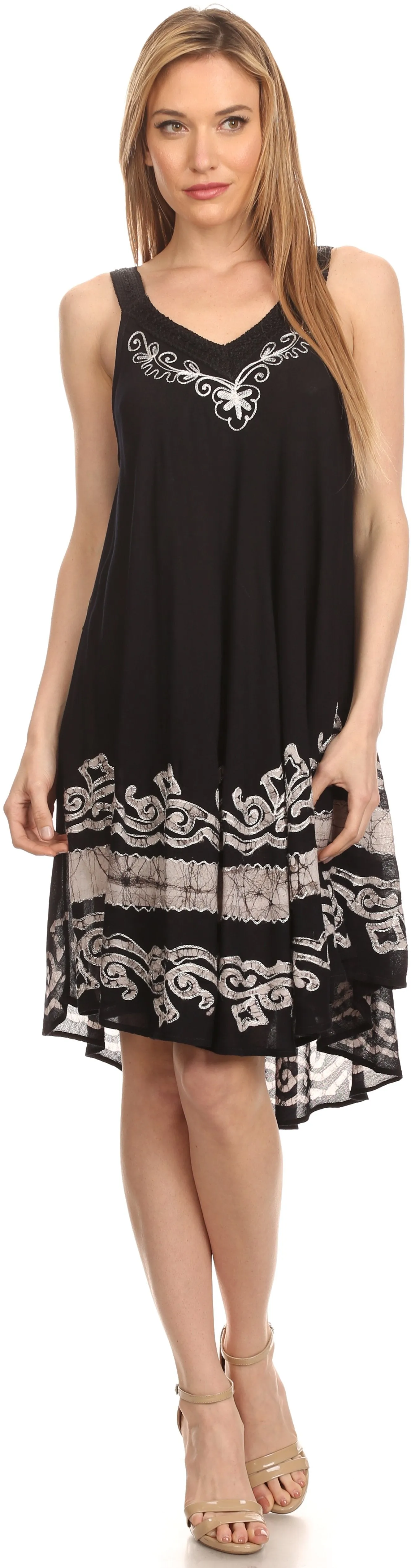 Sakkas Gasha Sleeveless Mid Length Caftan Dress With Embroidery Details And V Neck