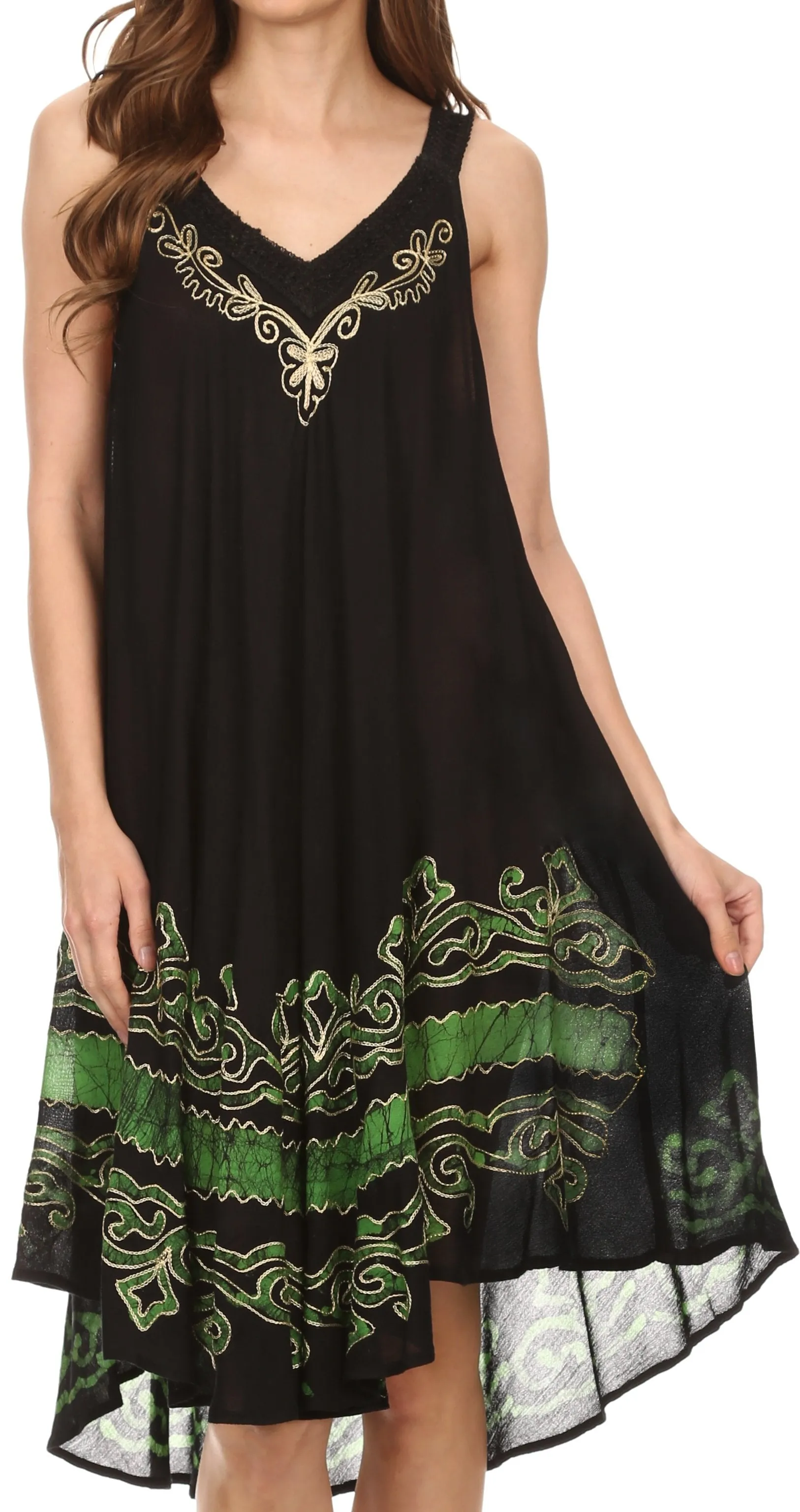 Sakkas Gasha Sleeveless Mid Length Caftan Dress With Embroidery Details And V Neck