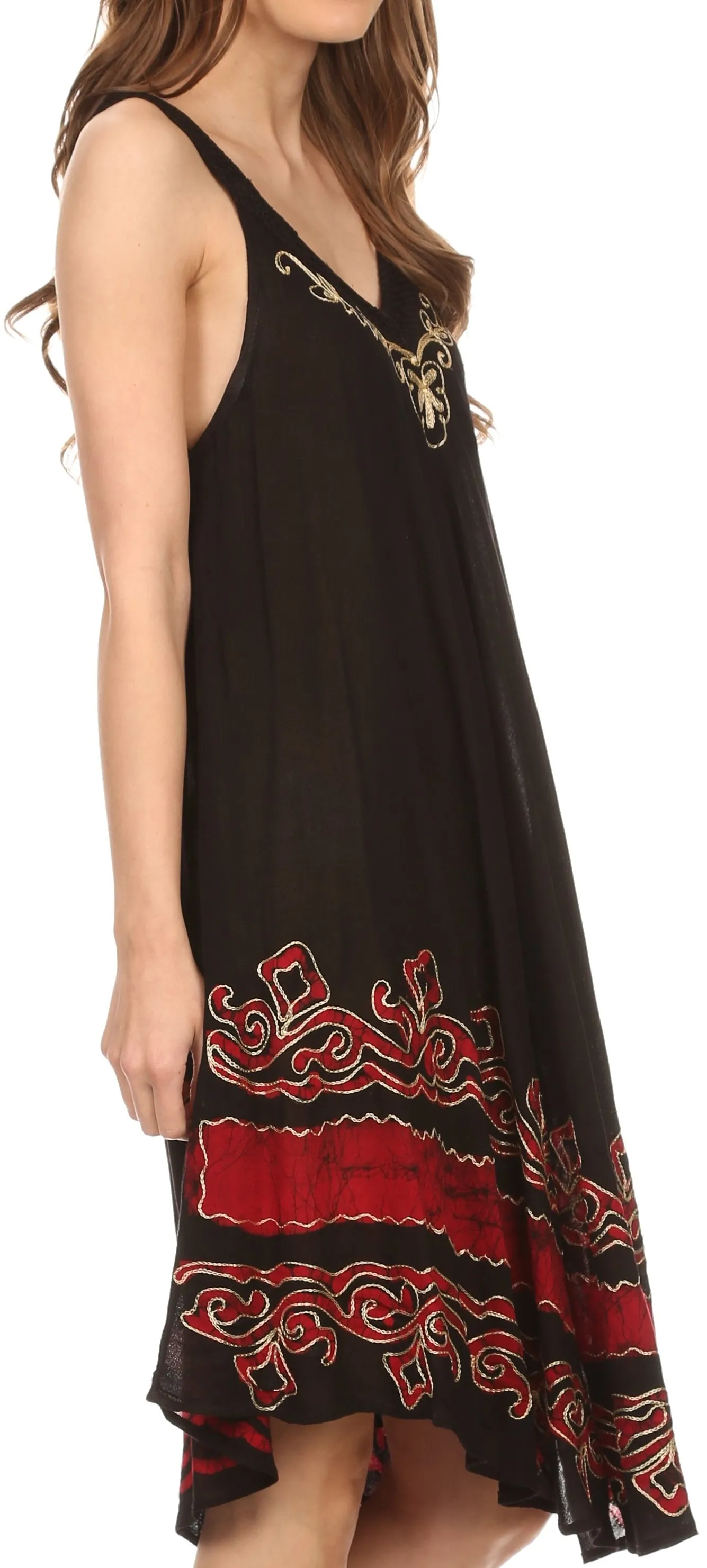 Sakkas Gasha Sleeveless Mid Length Caftan Dress With Embroidery Details And V Neck