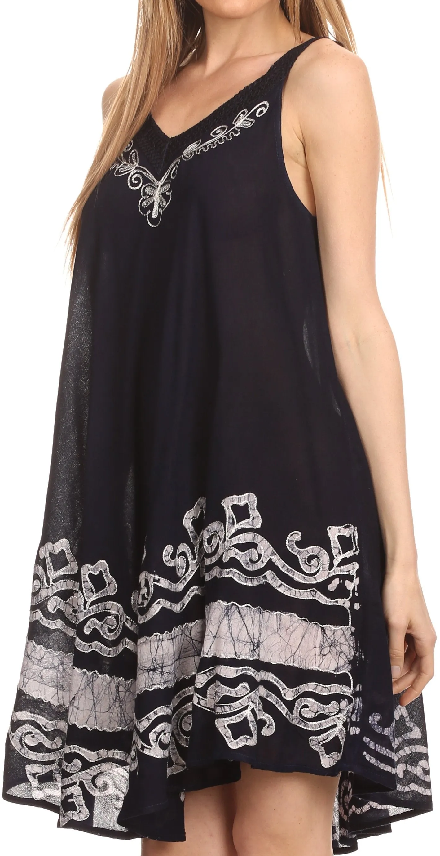 Sakkas Gasha Sleeveless Mid Length Caftan Dress With Embroidery Details And V Neck