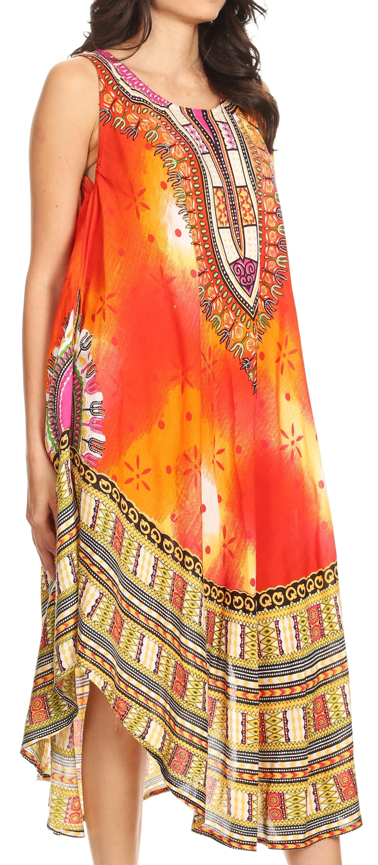 Sakkas Isla  Colorful Dashiki Sleeveless Caftan Dress / Cover up