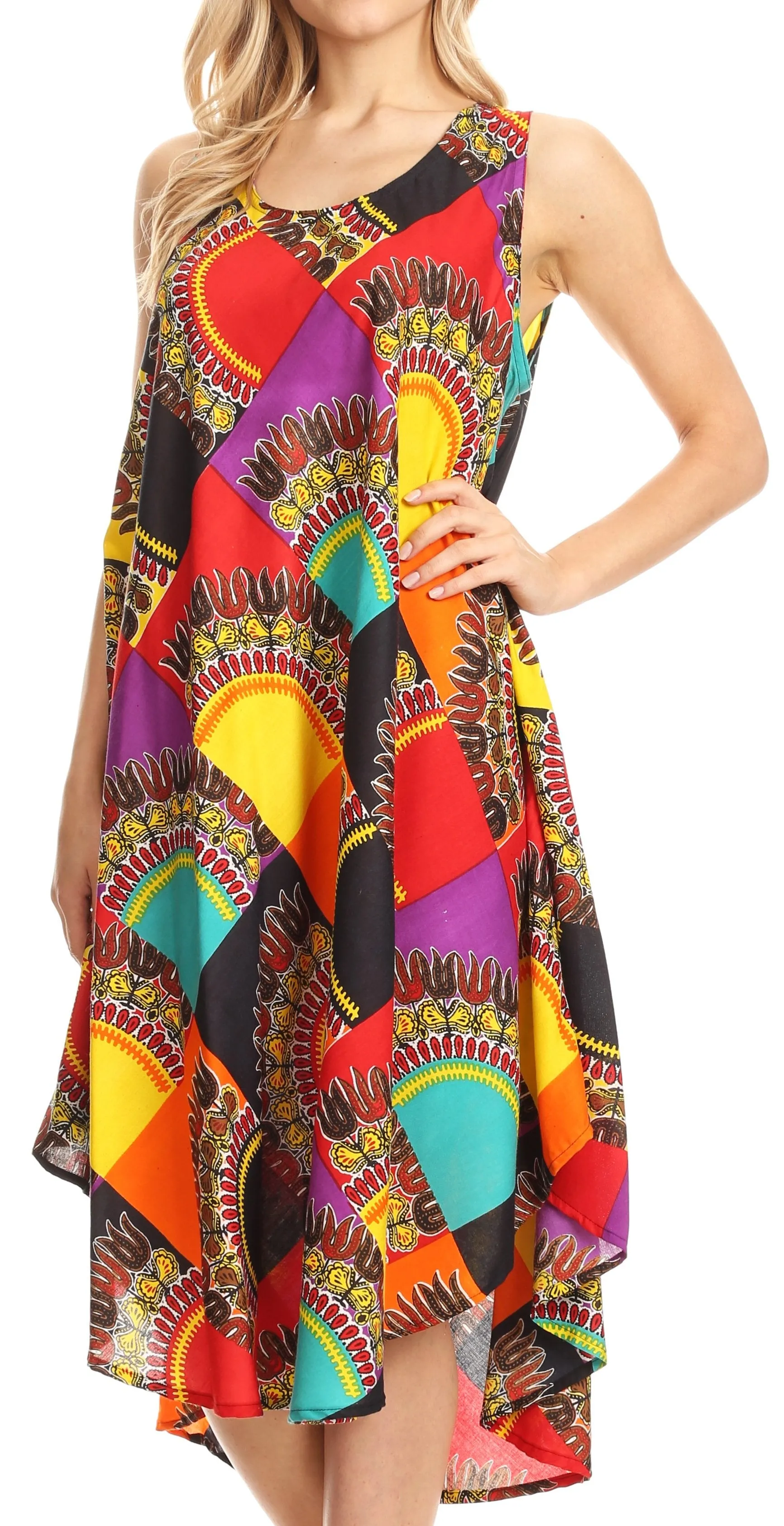 Sakkas Isla  Colorful Dashiki Sleeveless Caftan Dress / Cover up