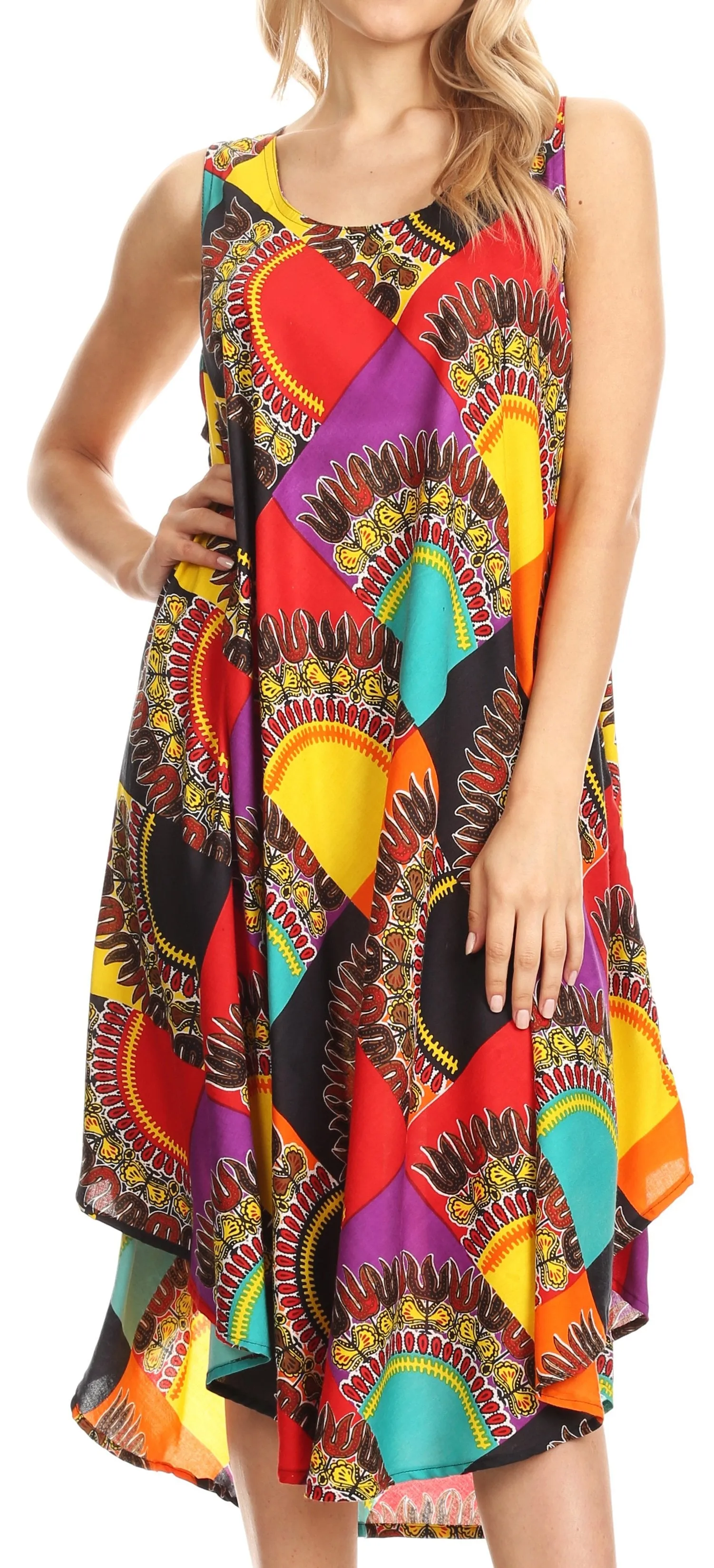 Sakkas Isla  Colorful Dashiki Sleeveless Caftan Dress / Cover up