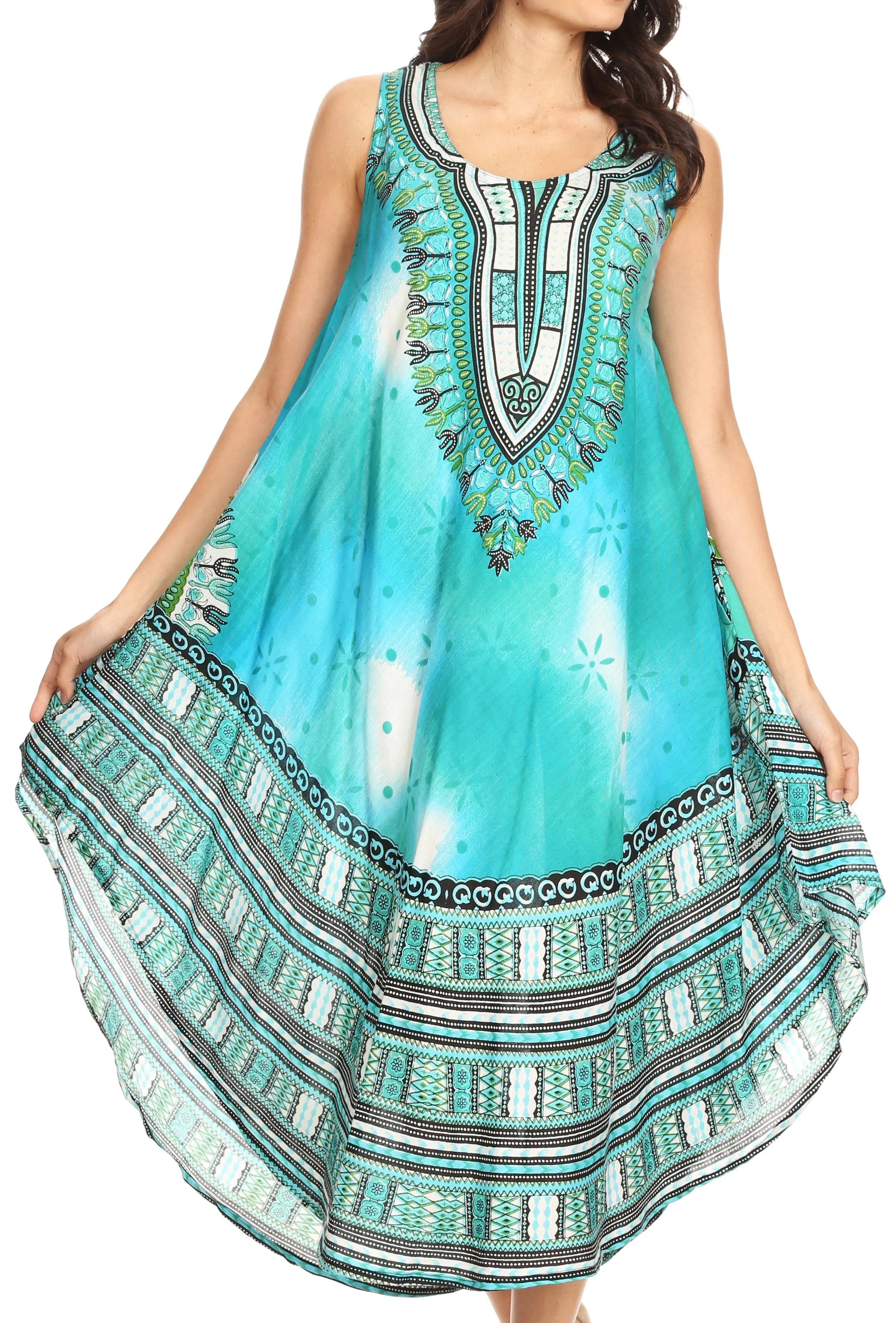 Sakkas Isla  Colorful Dashiki Sleeveless Caftan Dress / Cover up