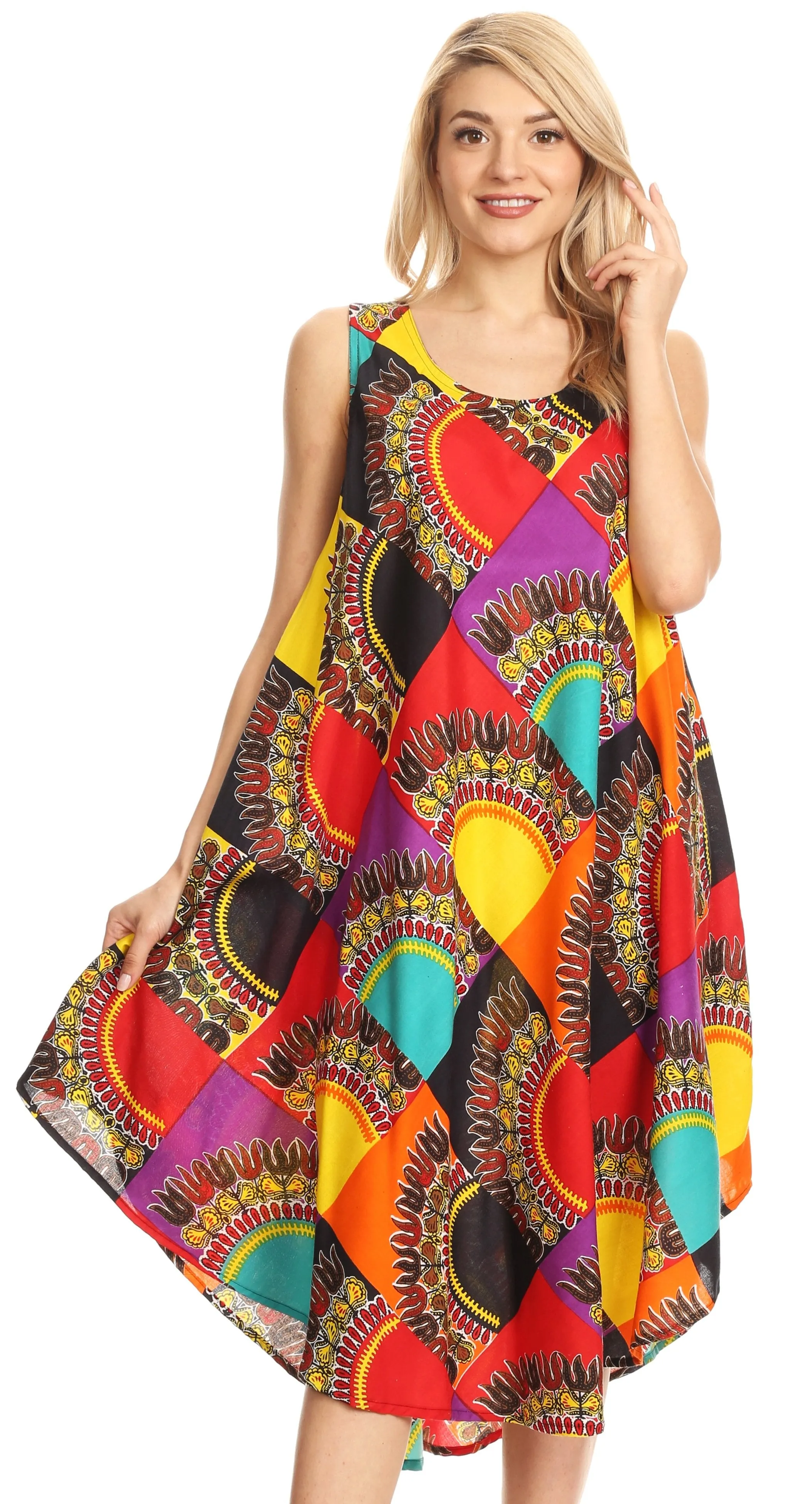 Sakkas Isla  Colorful Dashiki Sleeveless Caftan Dress / Cover up