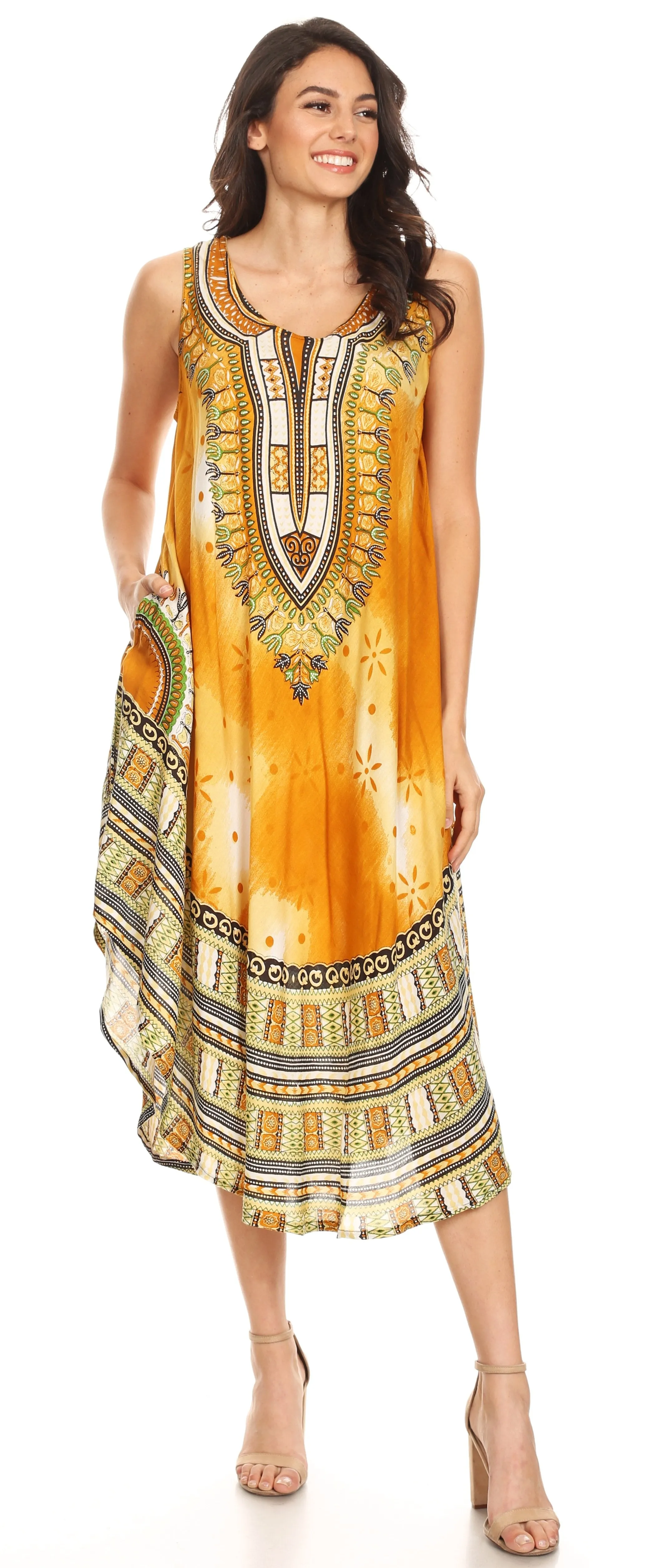 Sakkas Isla  Colorful Dashiki Sleeveless Caftan Dress / Cover up