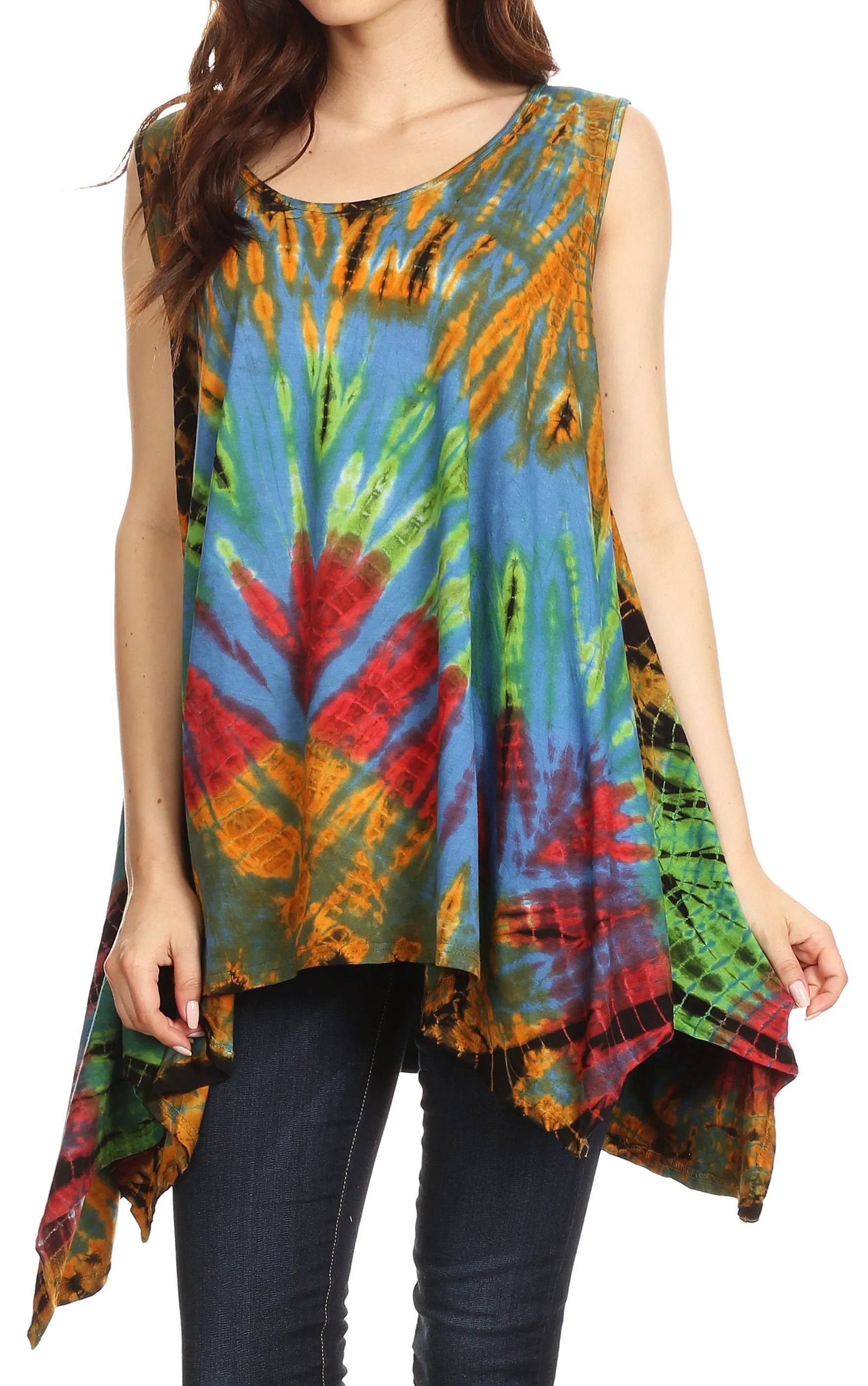 Sakkas Jaida Elegant High Low Tie Dye Tank Top