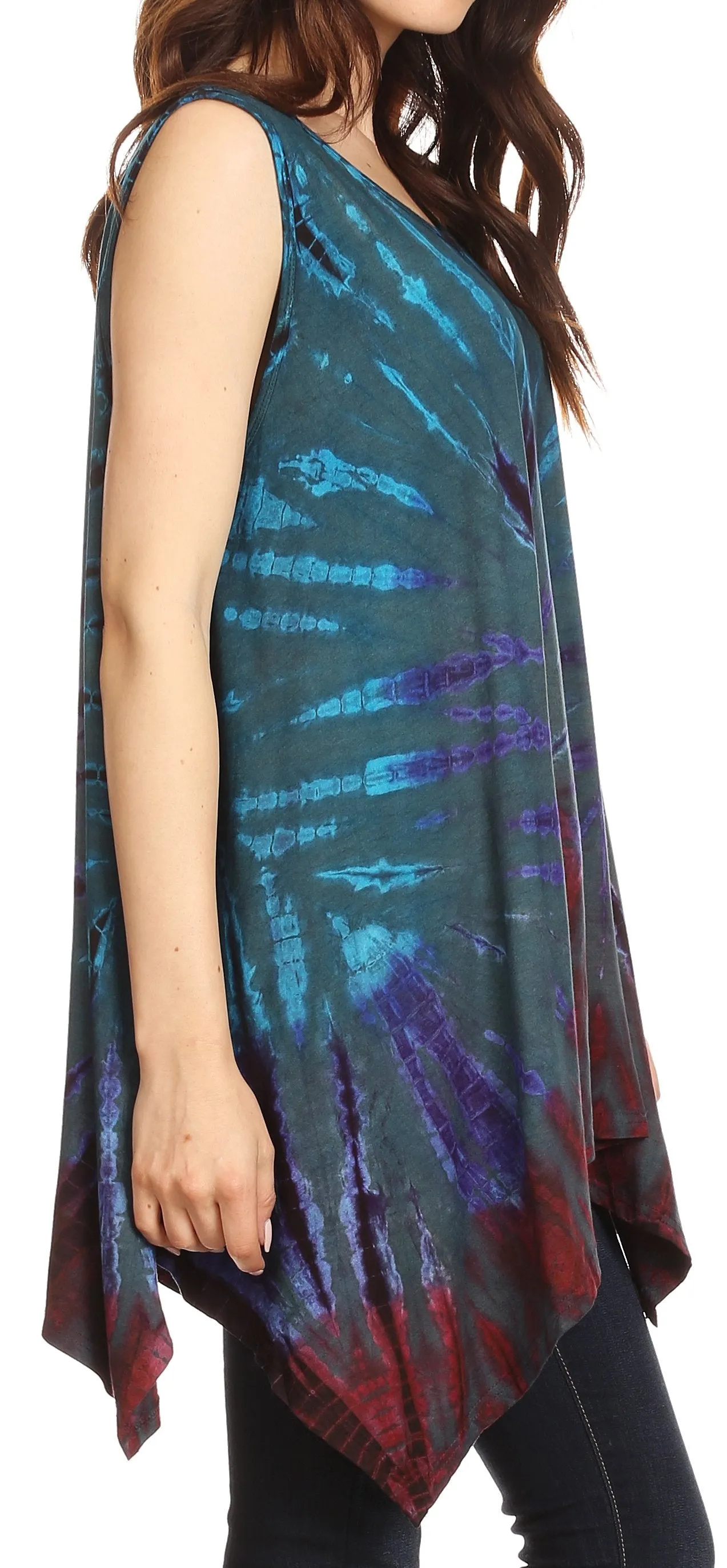 Sakkas Jaida Elegant High Low Tie Dye Tank Top