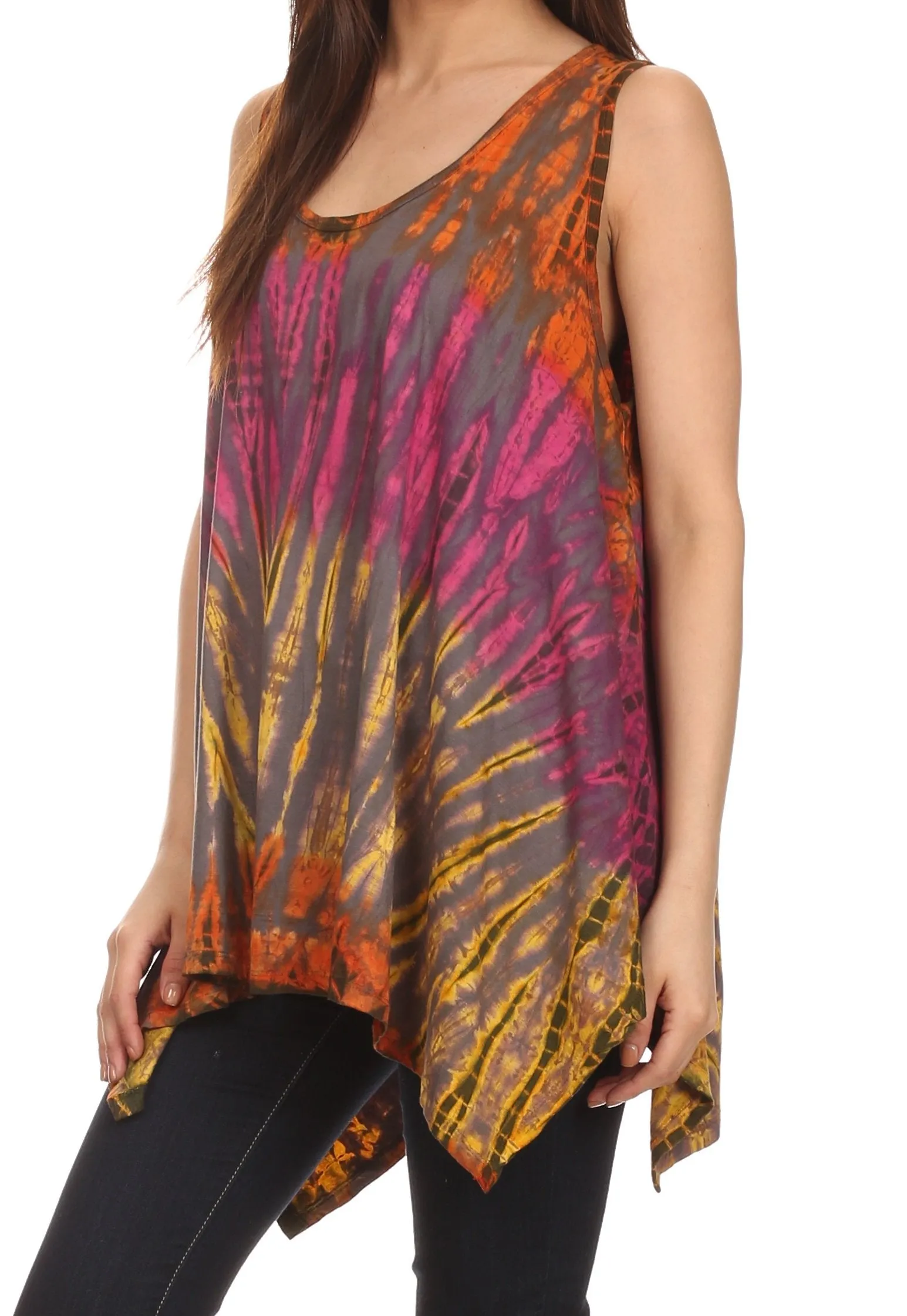 Sakkas Jaida Elegant High Low Tie Dye Tank Top