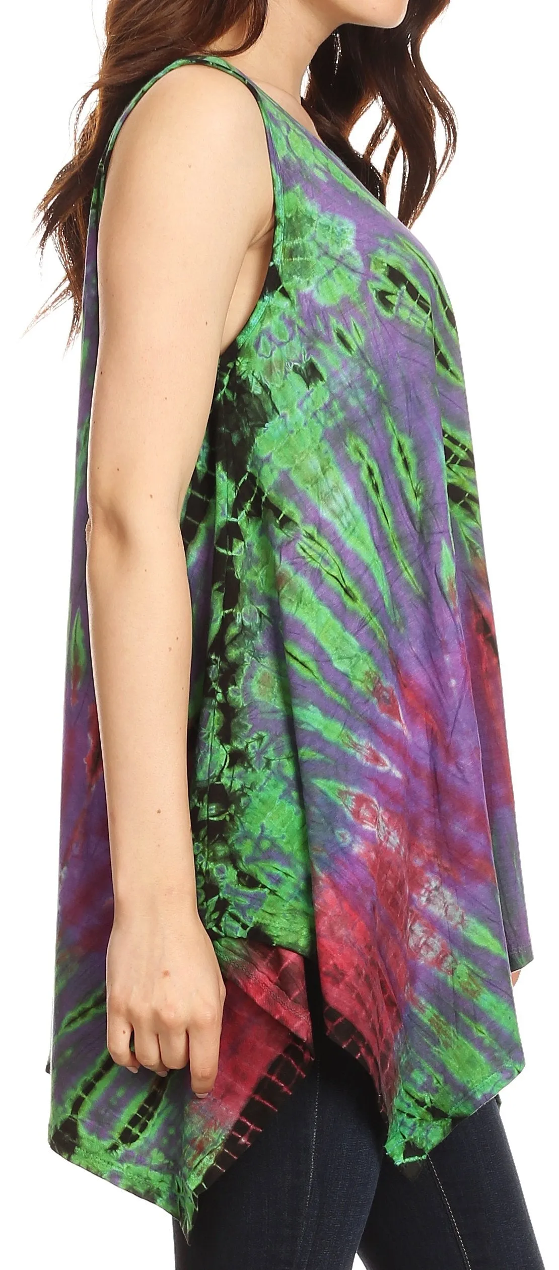 Sakkas Jaida Elegant High Low Tie Dye Tank Top