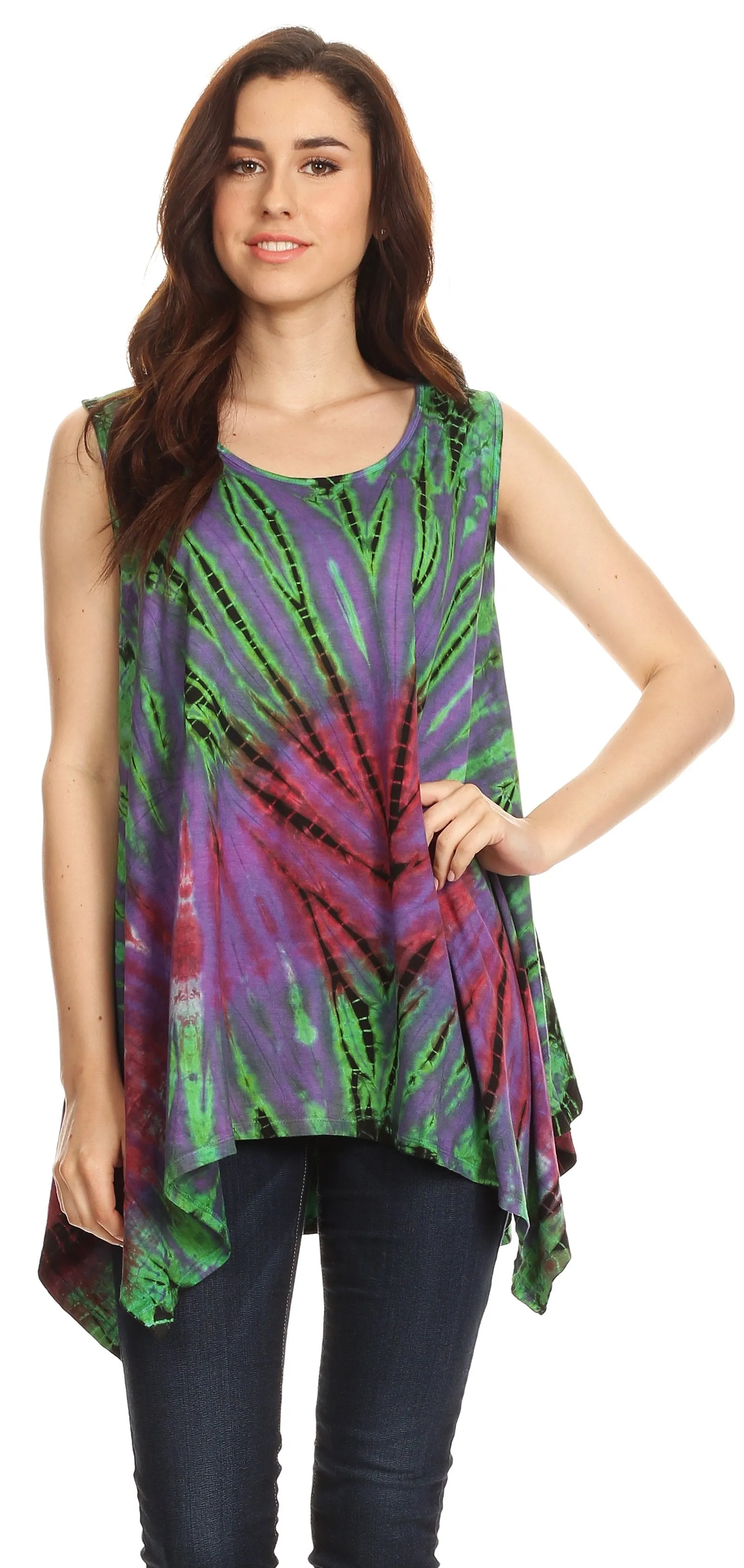 Sakkas Jaida Elegant High Low Tie Dye Tank Top