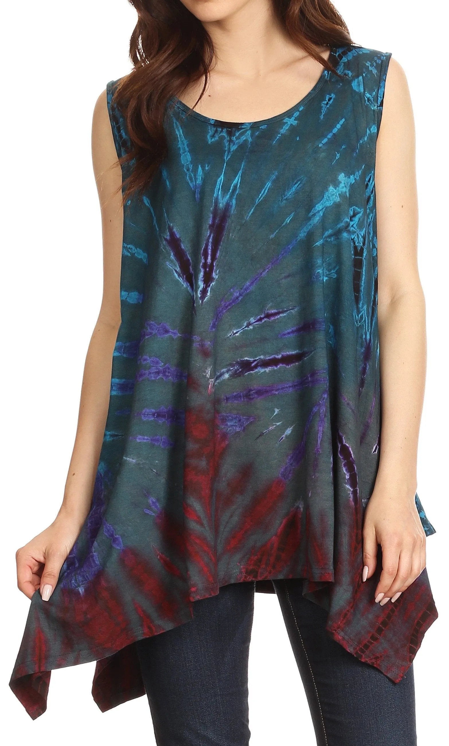 Sakkas Jaida Elegant High Low Tie Dye Tank Top